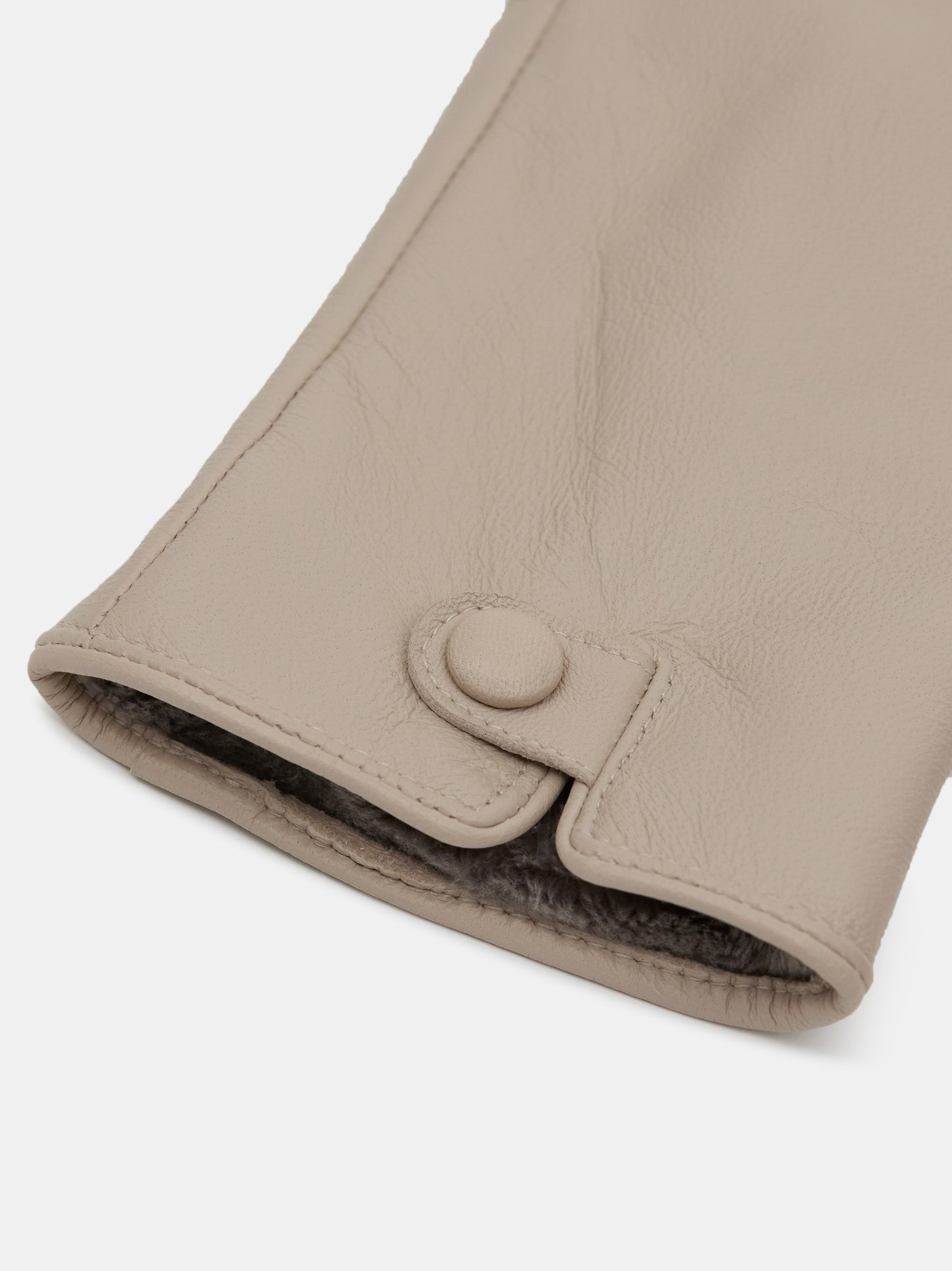 Lambskin Button Leather Gloves, Bone