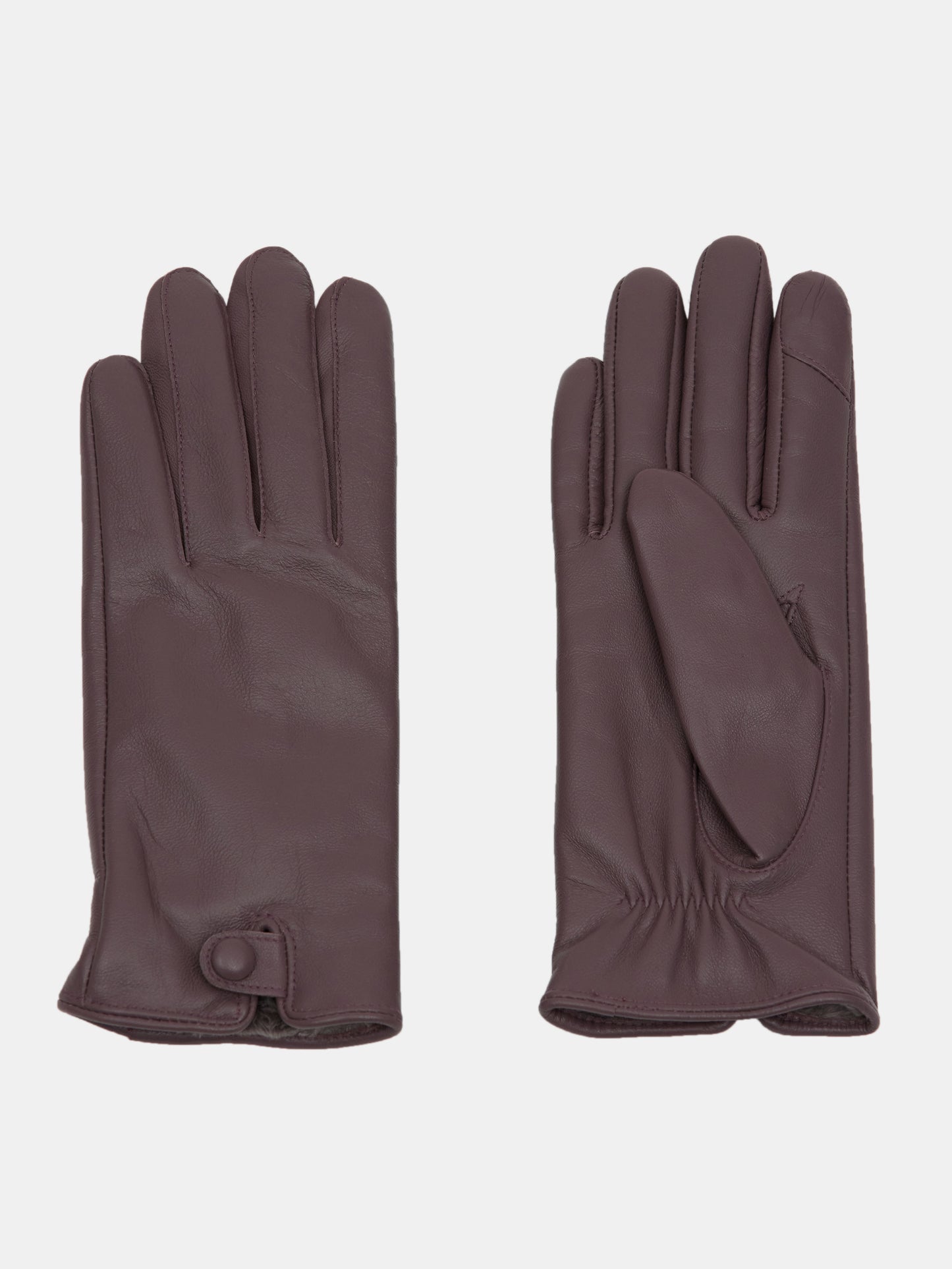 Lambskin Button Leather Gloves, Dark Mauve