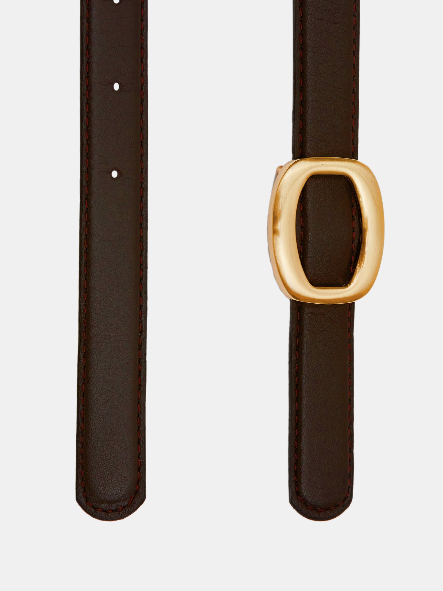 Round Hexagon Leather Belt, Brown/Gold