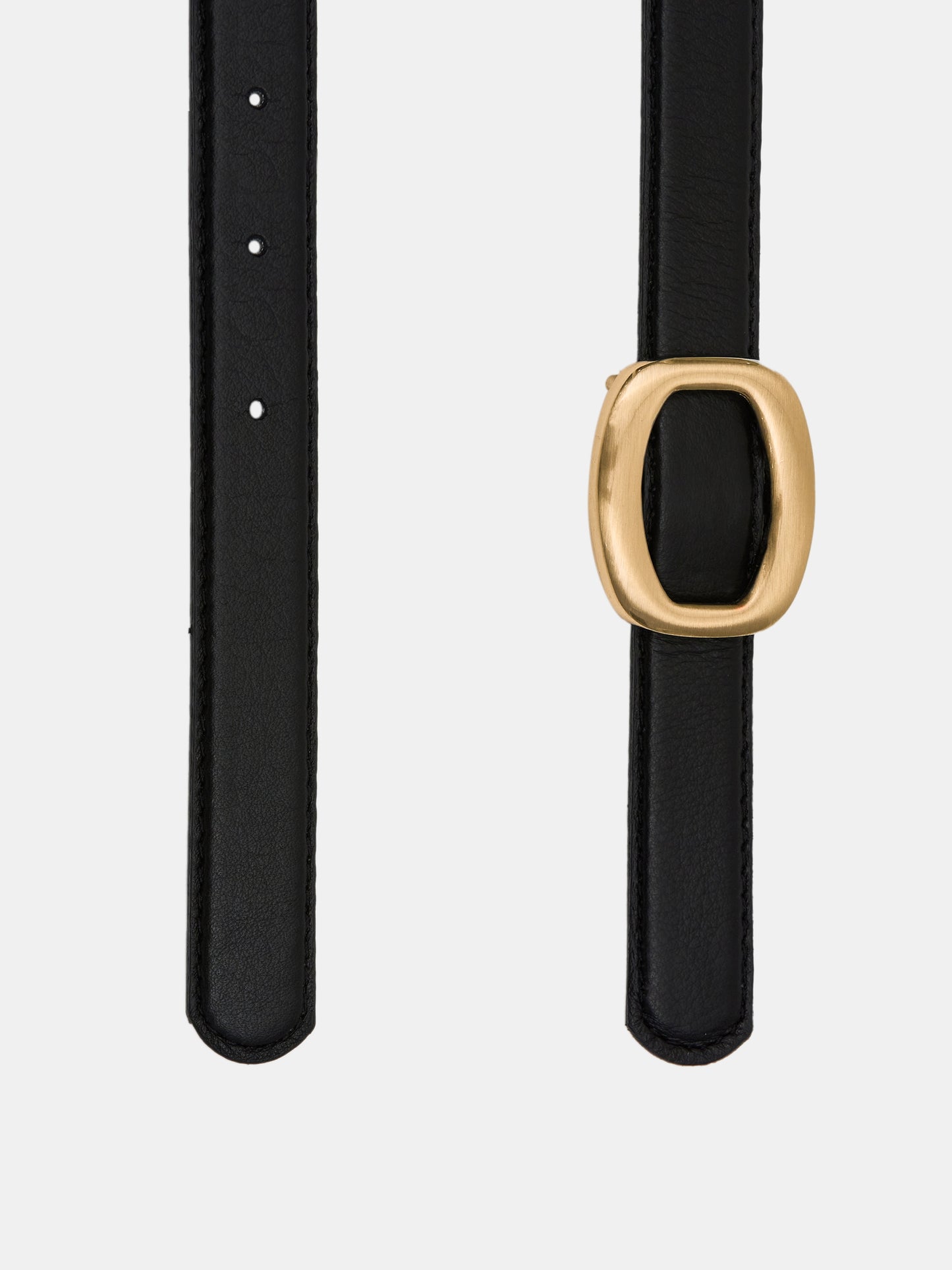 Round Hexagon Leather Belt, Black/Gold