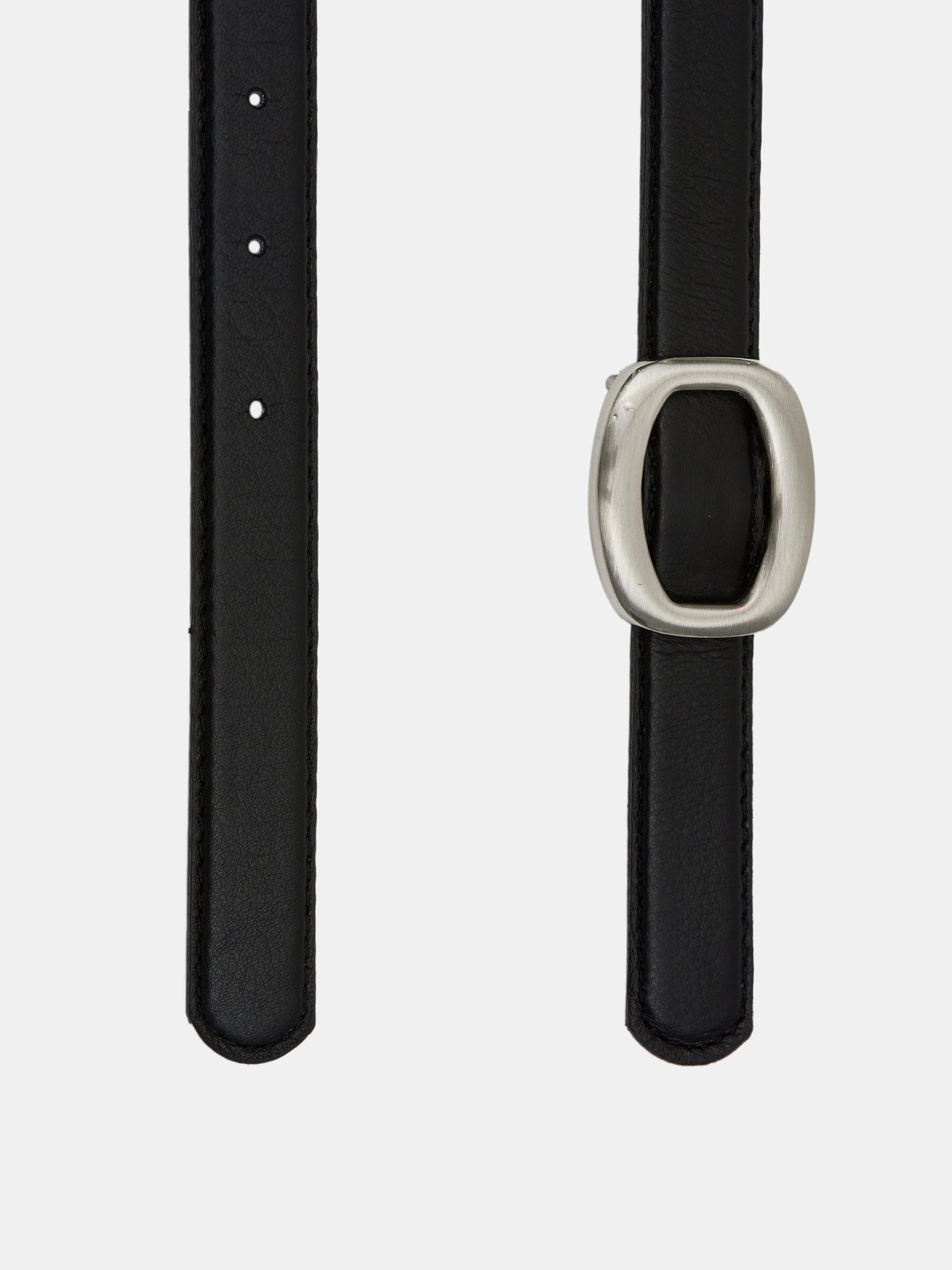 Round Hexagon Leather Belt, Black/Silver