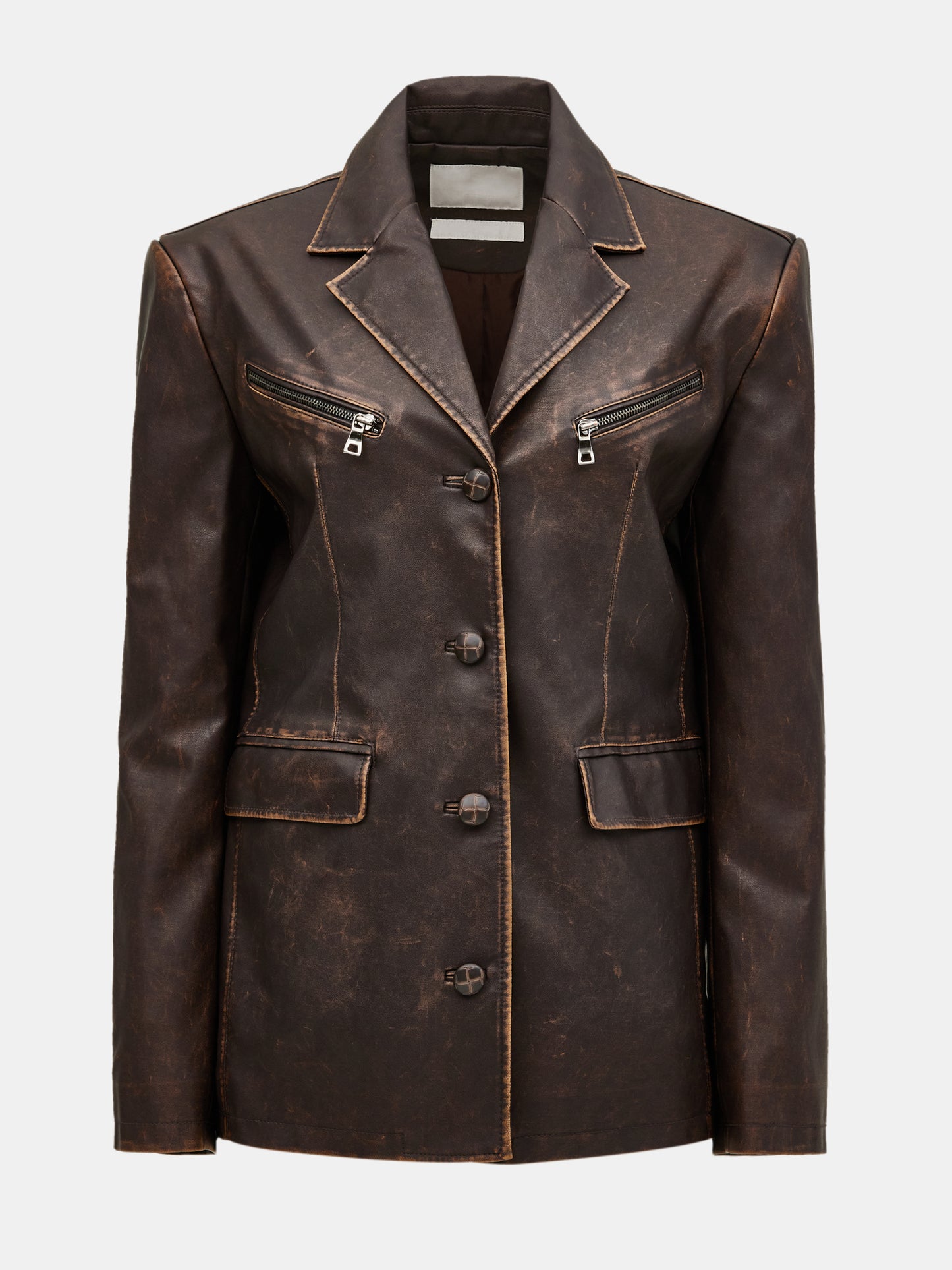 Faded Faux Leather Blazer, Cacao