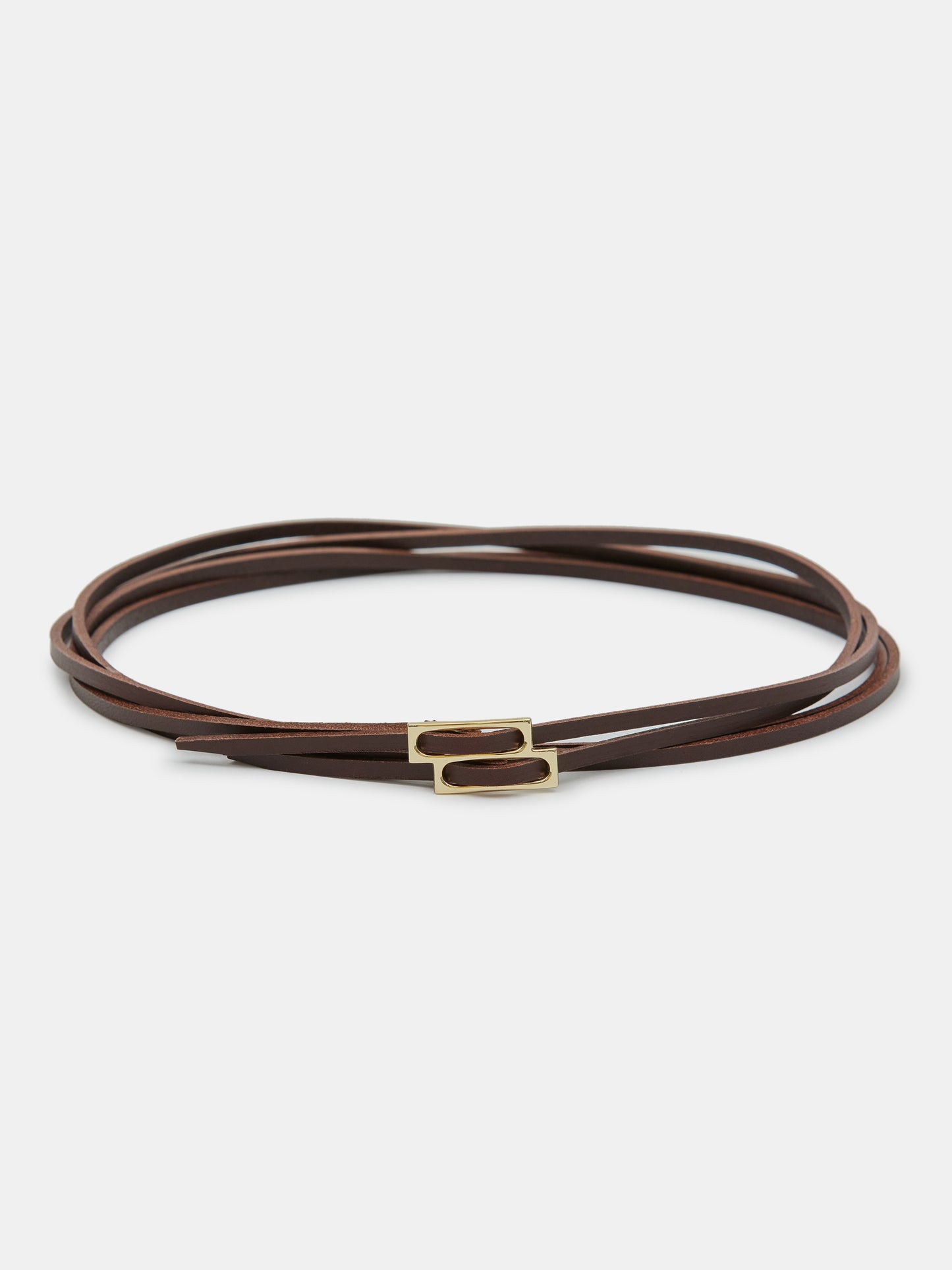 Double Thin Leather Belt, Brown