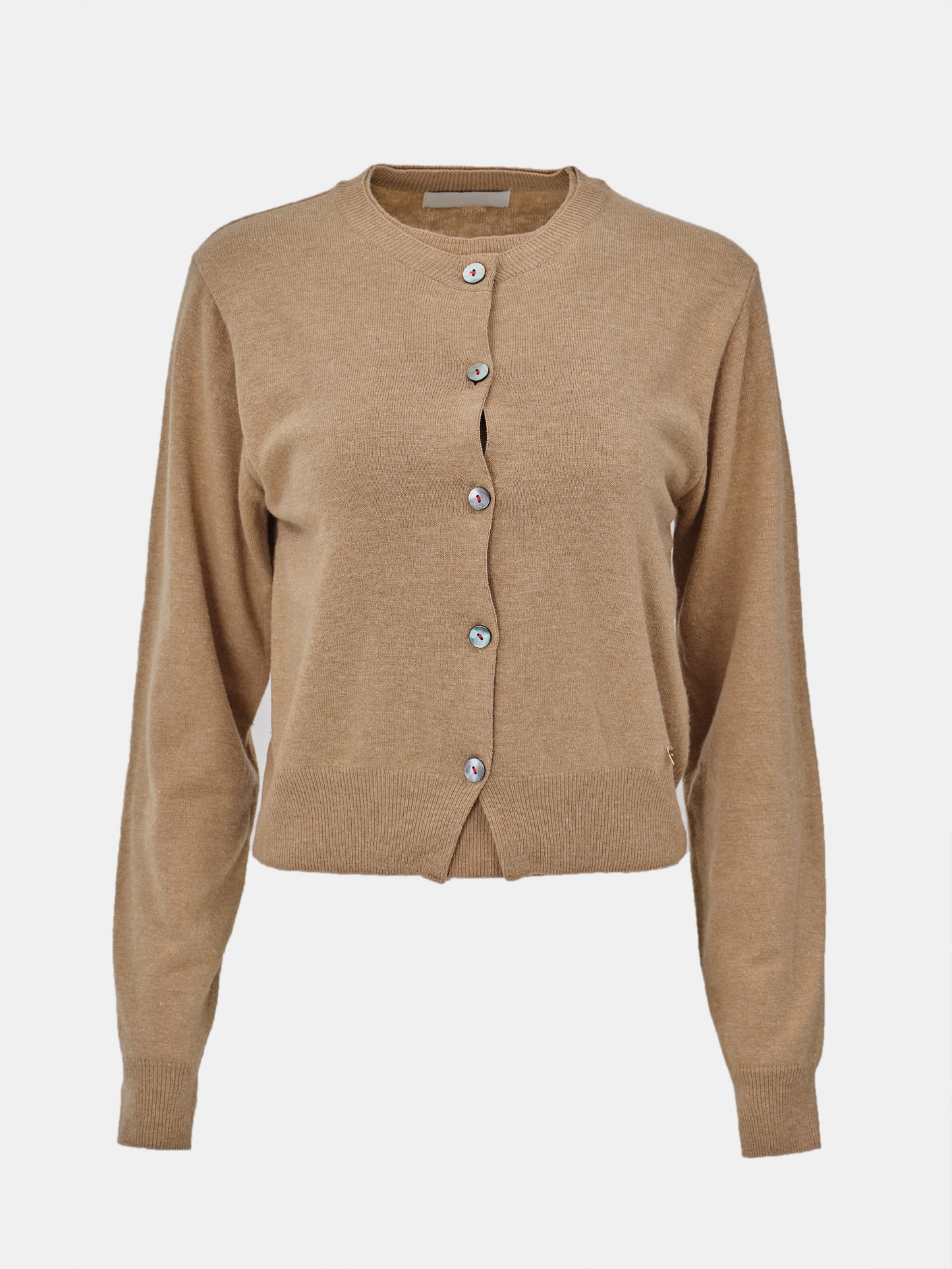 Double-Layer Fine Wool Cardigan, Beige