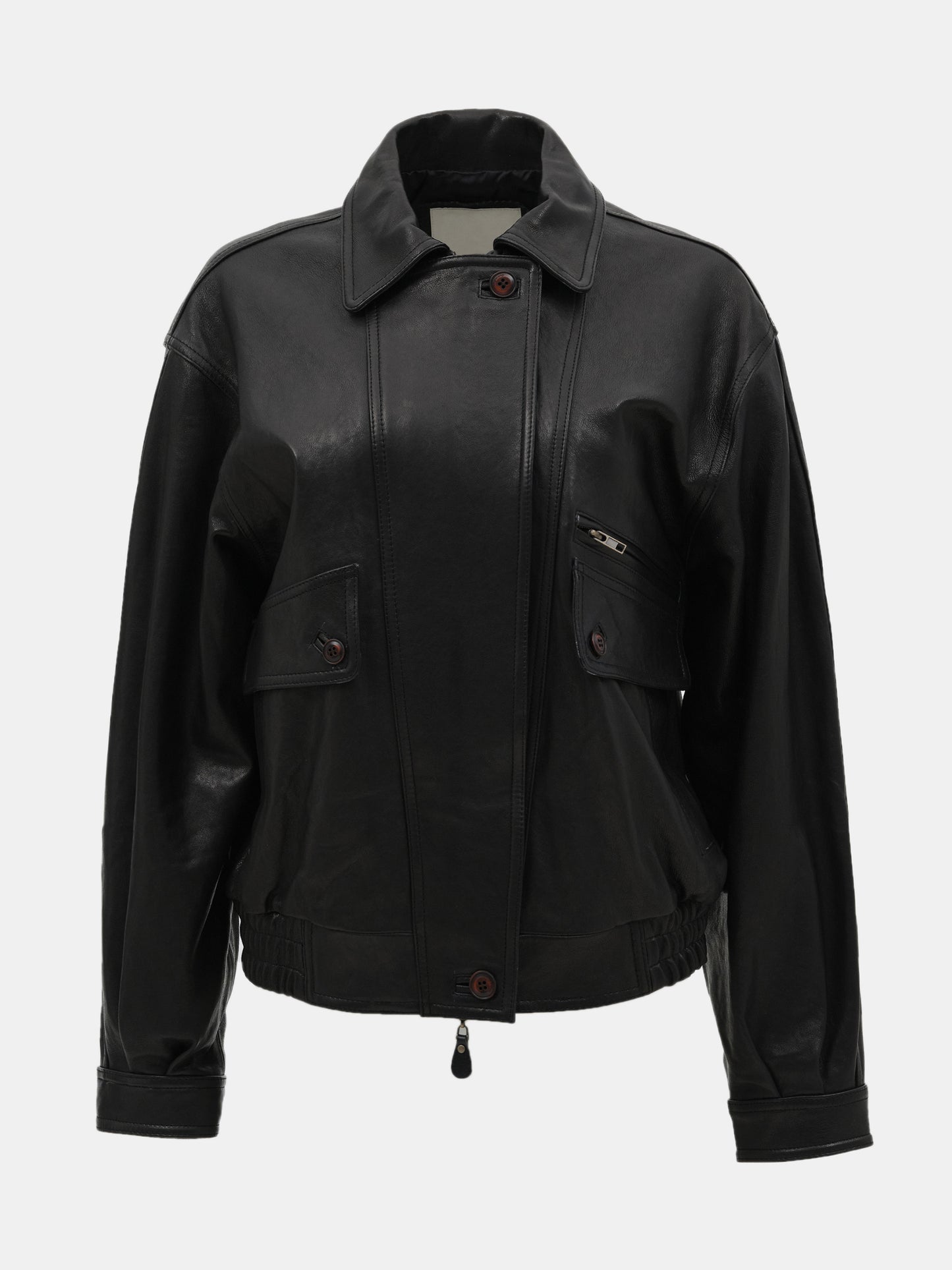Geva Grain Lambskin Bomber Jacket, Black