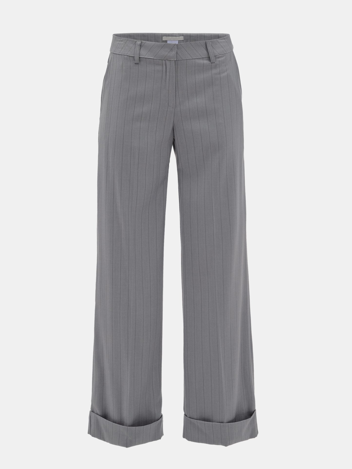 Tailored Turn-Up Trousers, Grey Pinstripe