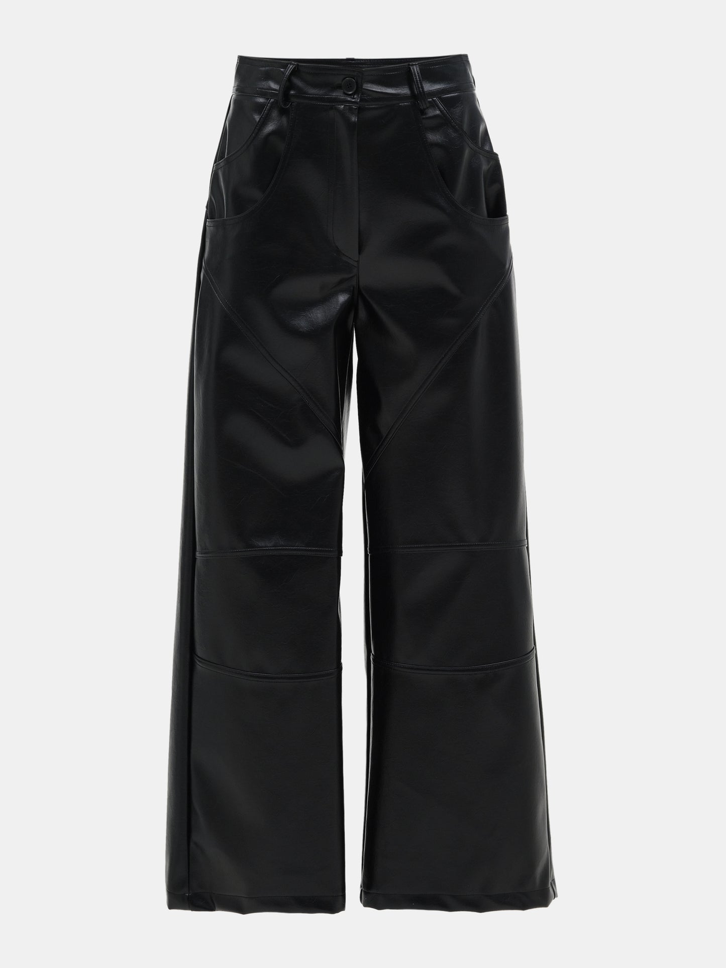 Patent Leather Wide Pants, Black