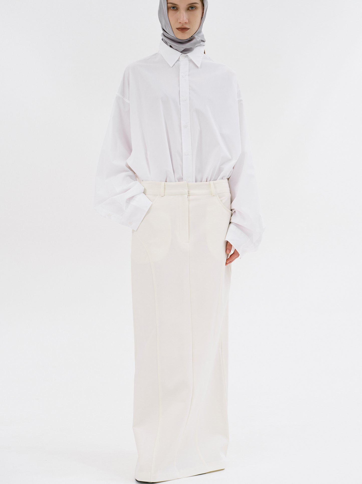 Galliga Long Pencil Skirt, Ivory