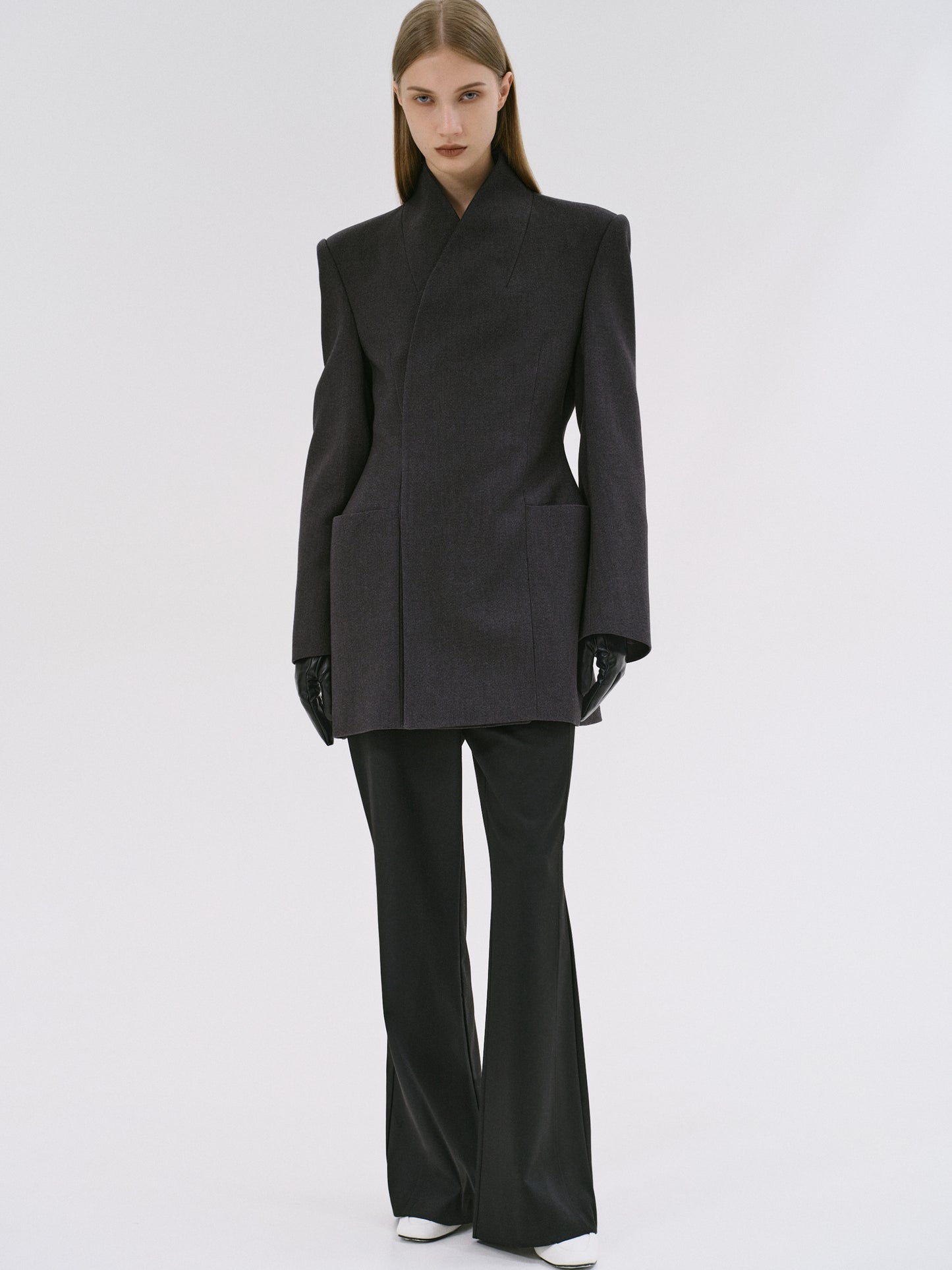 (Pre-order) Corrin Wrap Blazer, Charcoal