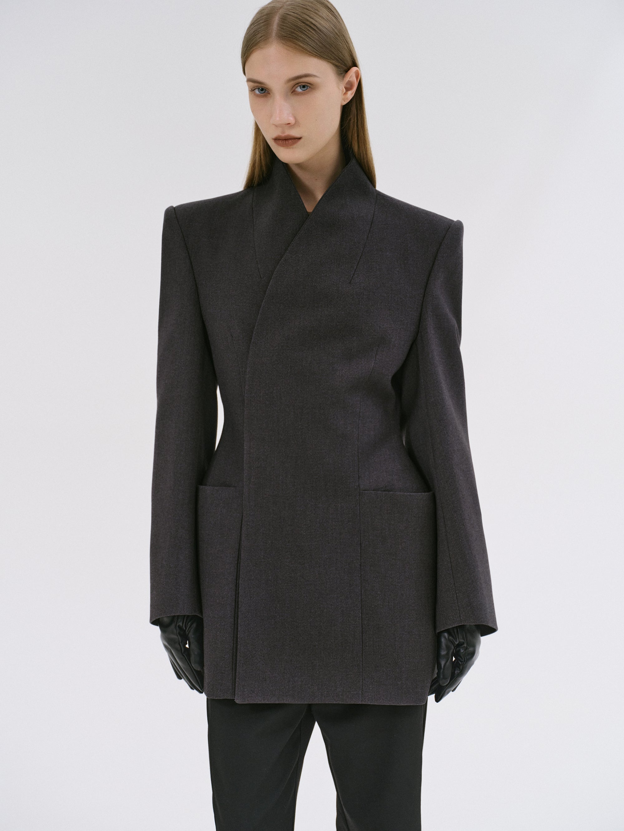 Corrin Wrap Blazer, Charcoal