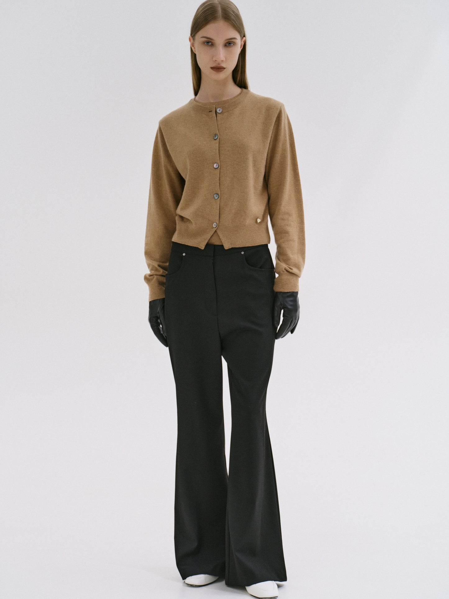 Slim Flared Trousers, Black