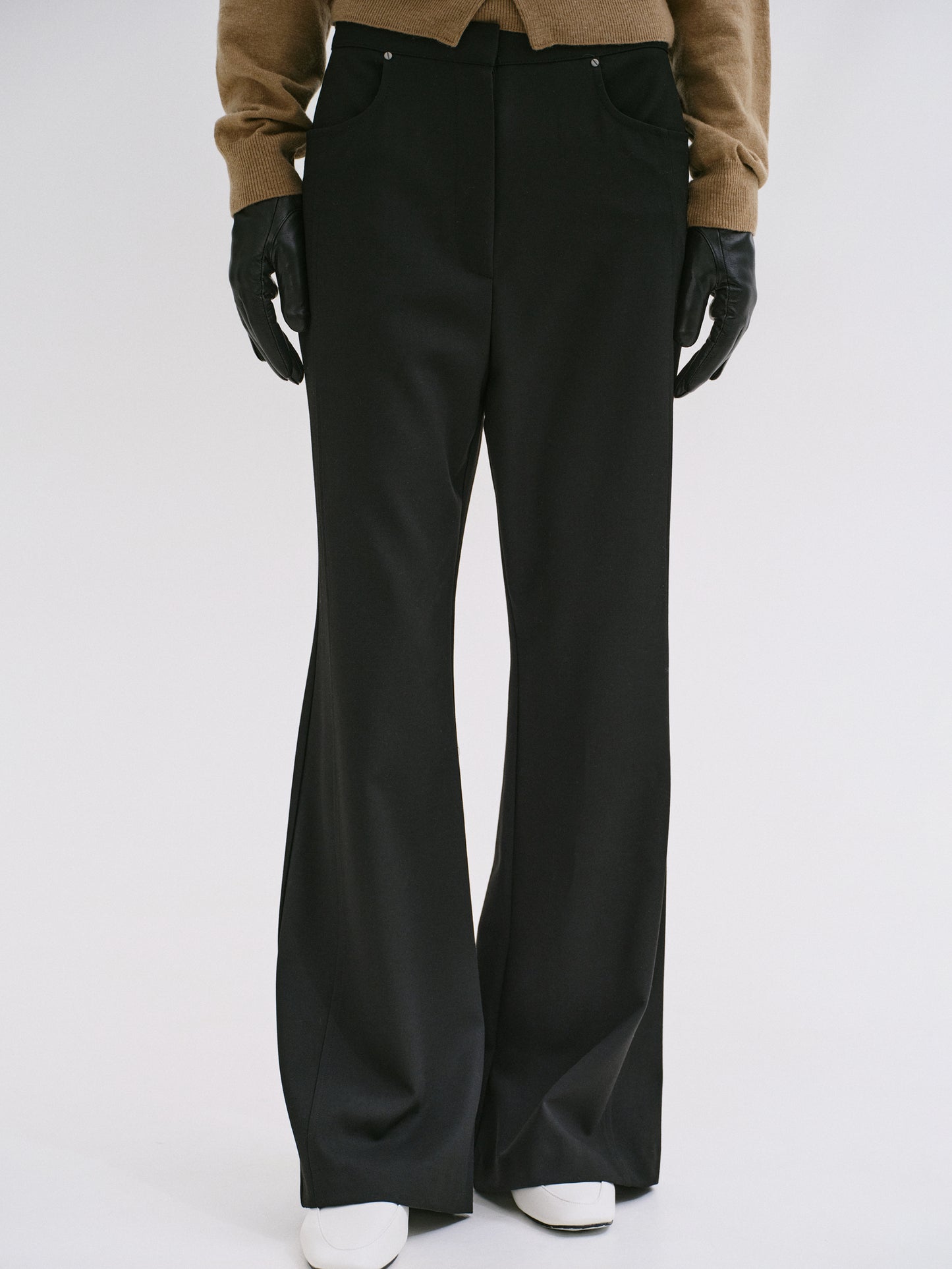 Slim Flared Trousers, Black