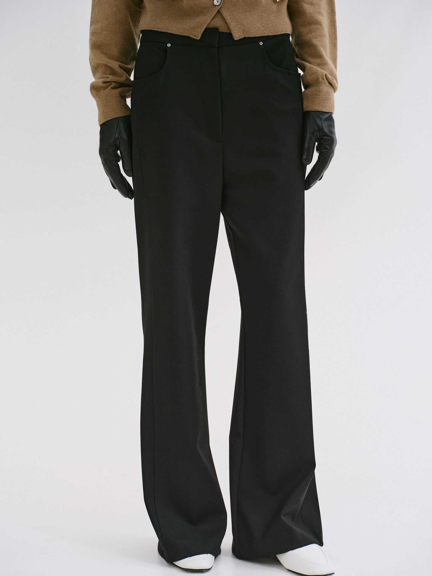 Slim Flared Trousers, Black