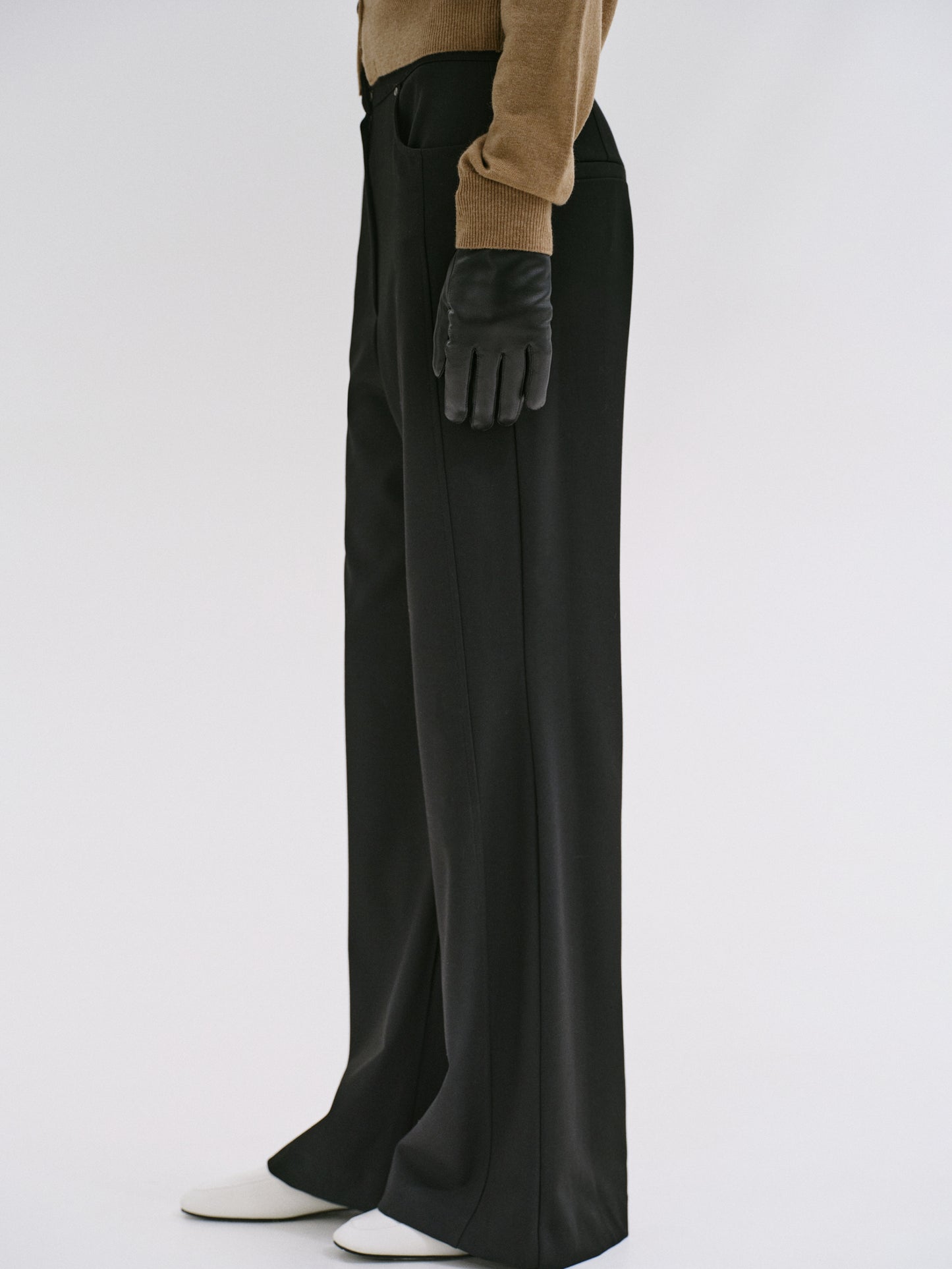 Slim Flared Trousers, Black