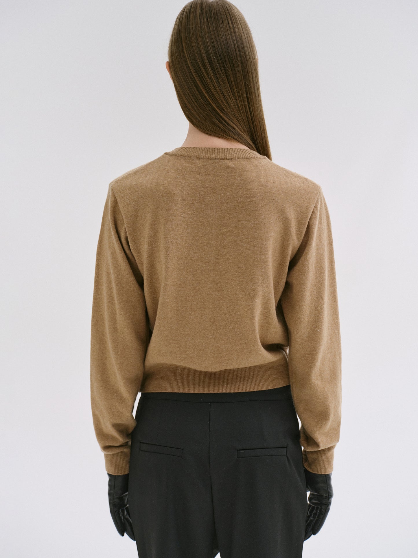 Double-Layer Fine Wool Cardigan, Beige