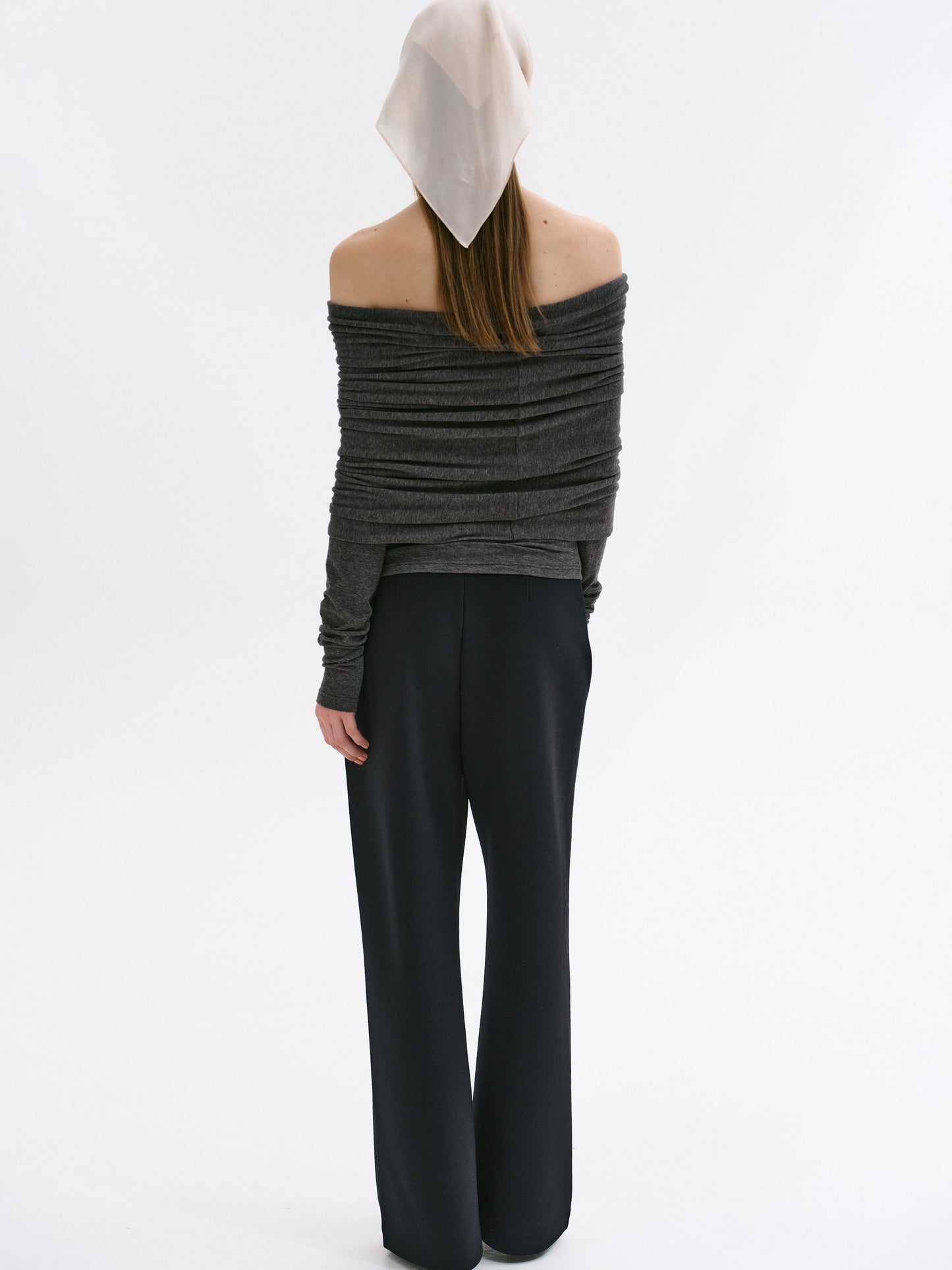 Tova Off Shoulder Knit, Dark Grey Melange