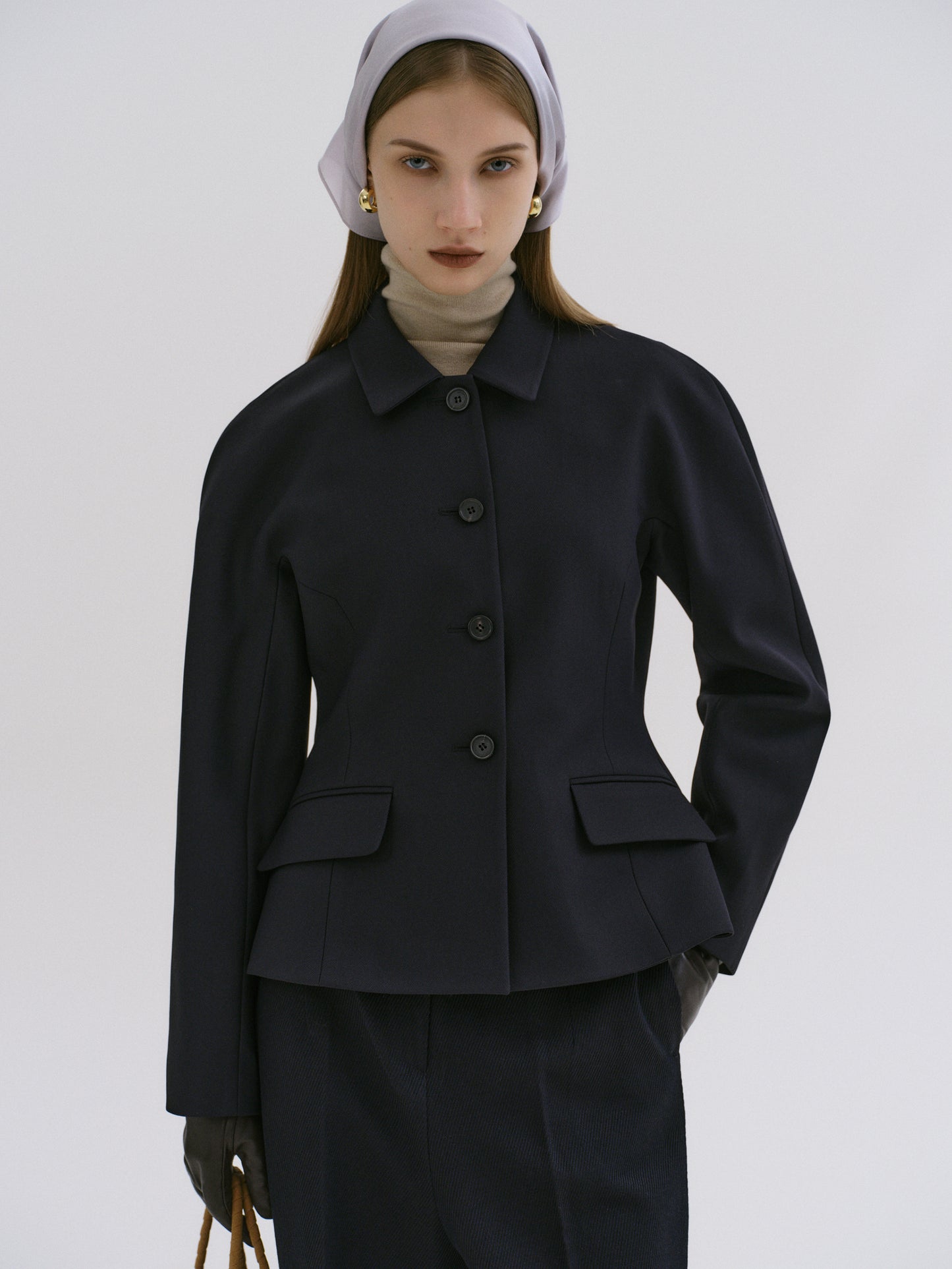 Sevyn Peplum Fitted Jacket, Navy