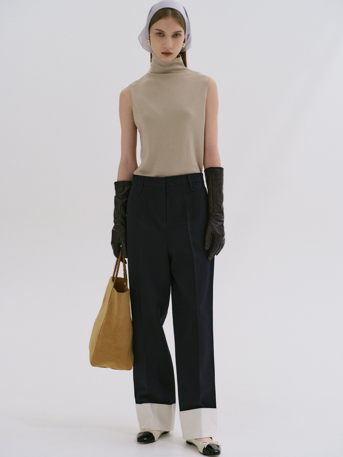 Signature Sleeveless Knit Turtleneck, Taupe