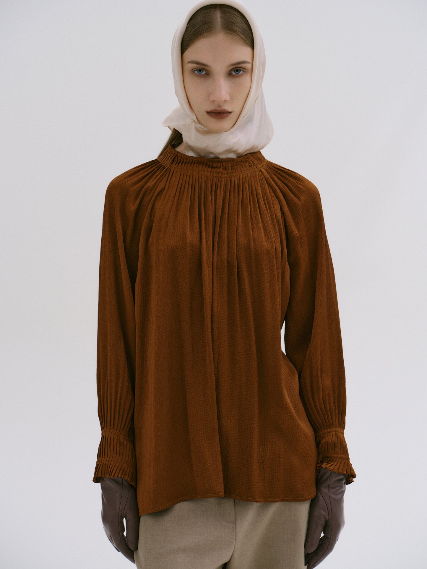 Girelle Satin Blouse, Sugar Almond