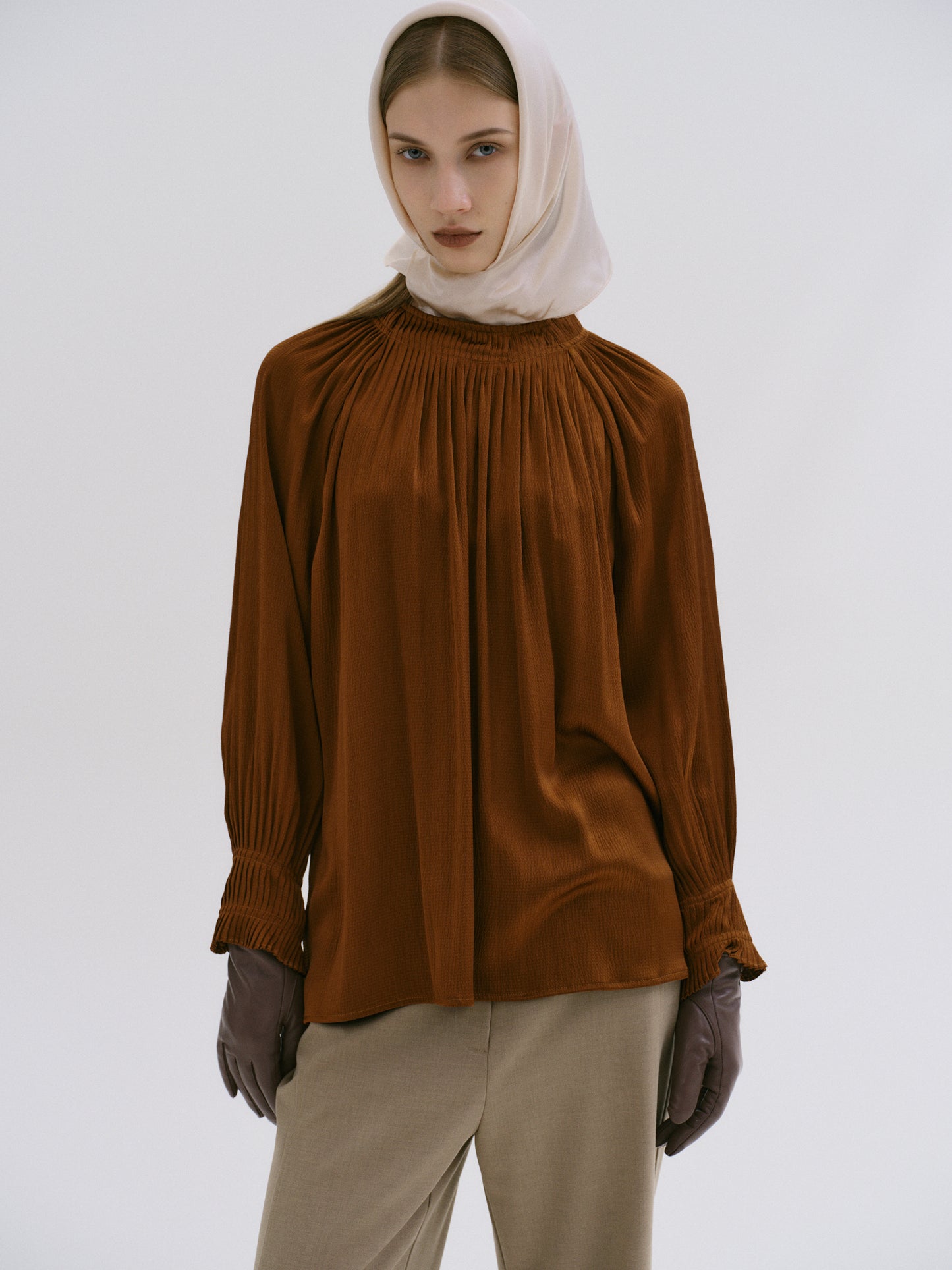 Girelle Satin Blouse, Sugar Almond