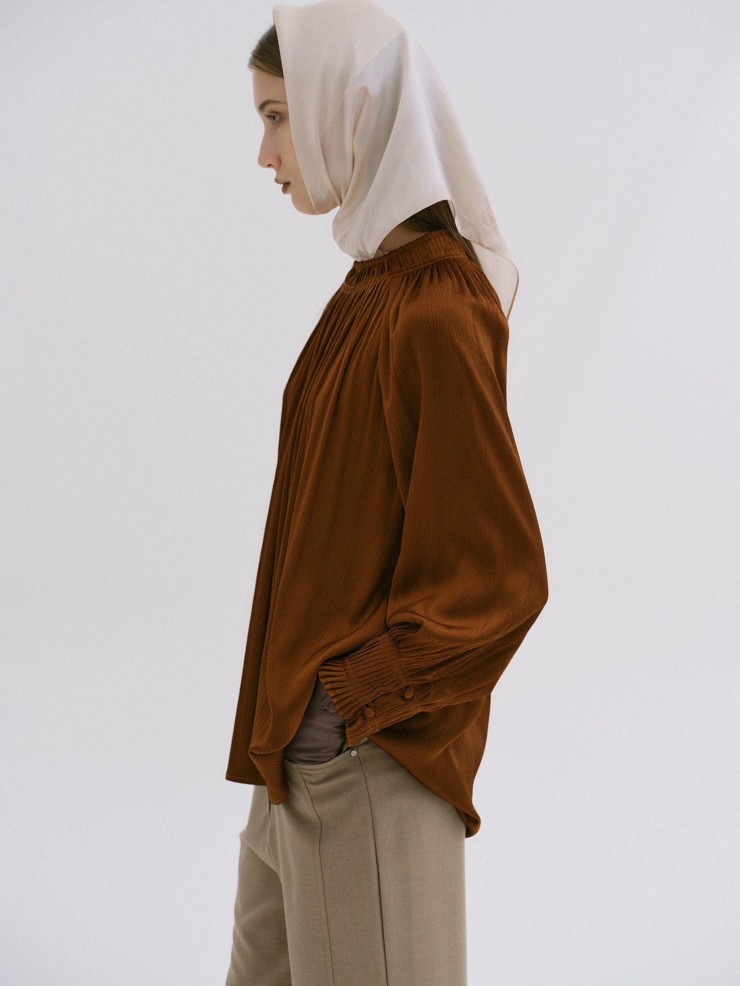 Girelle Satin Blouse, Sugar Almond