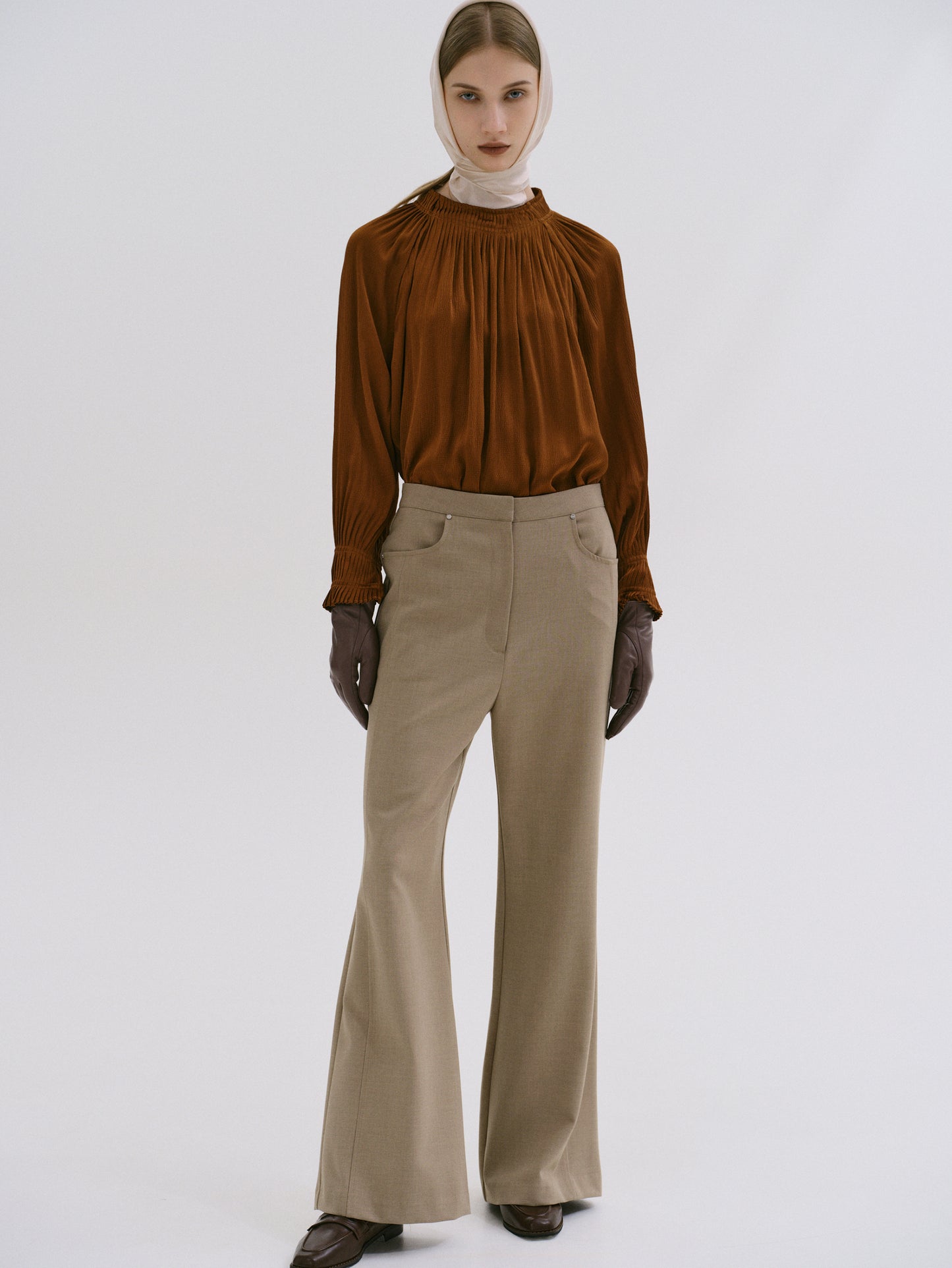 Slim Flared Trousers, Fawn