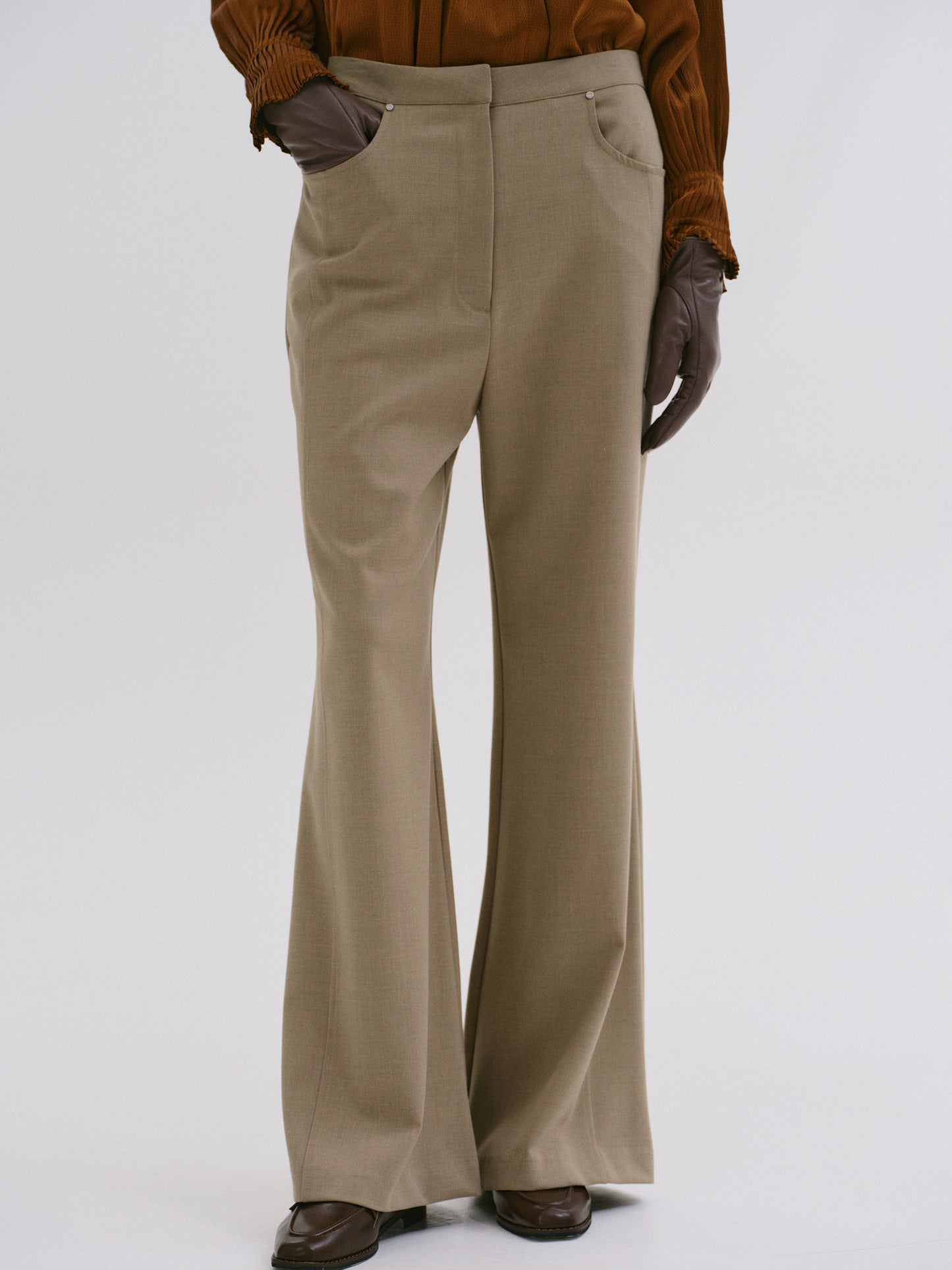 Slim Flared Trousers, Fawn