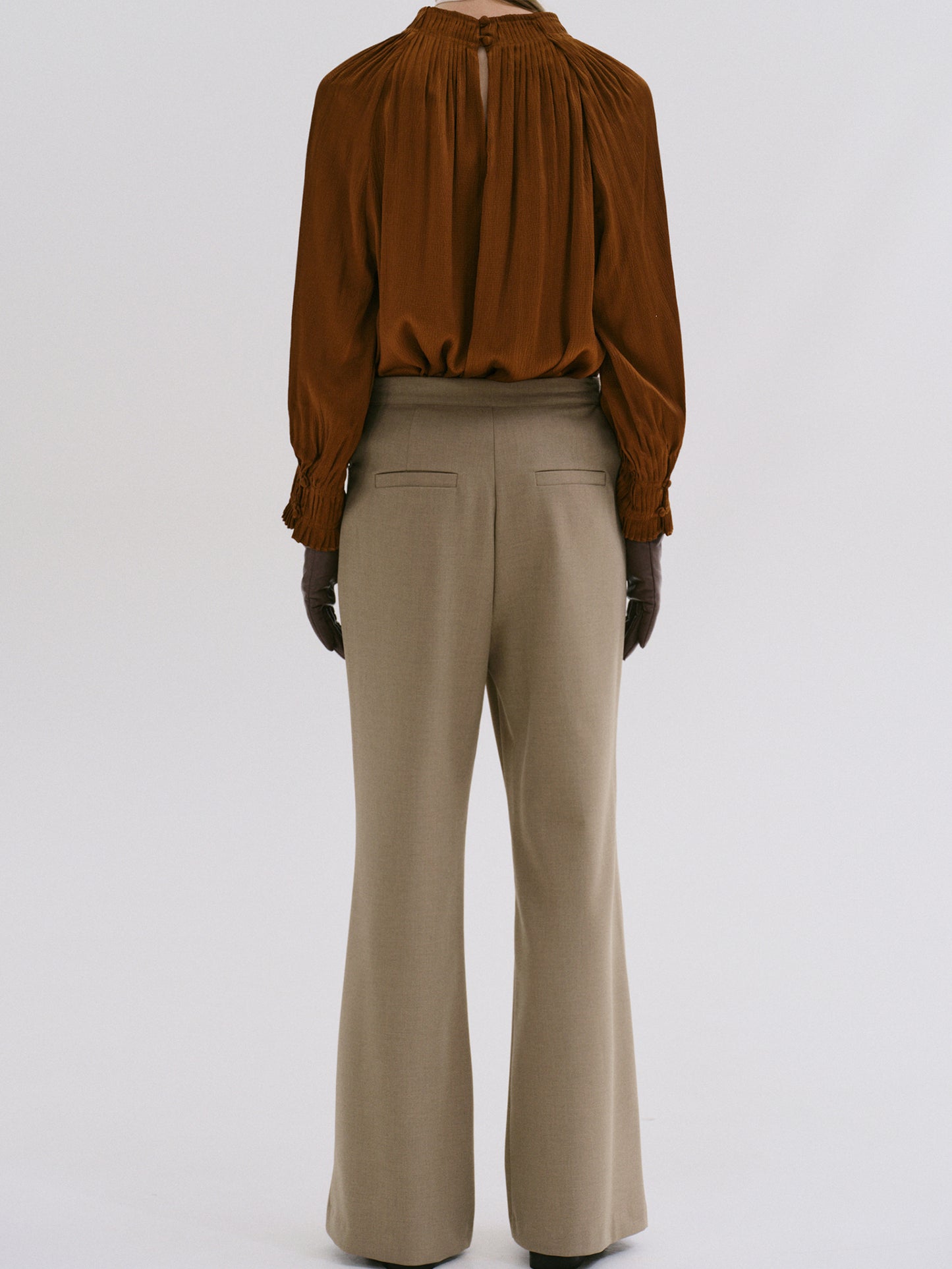 Slim Flared Trousers, Fawn