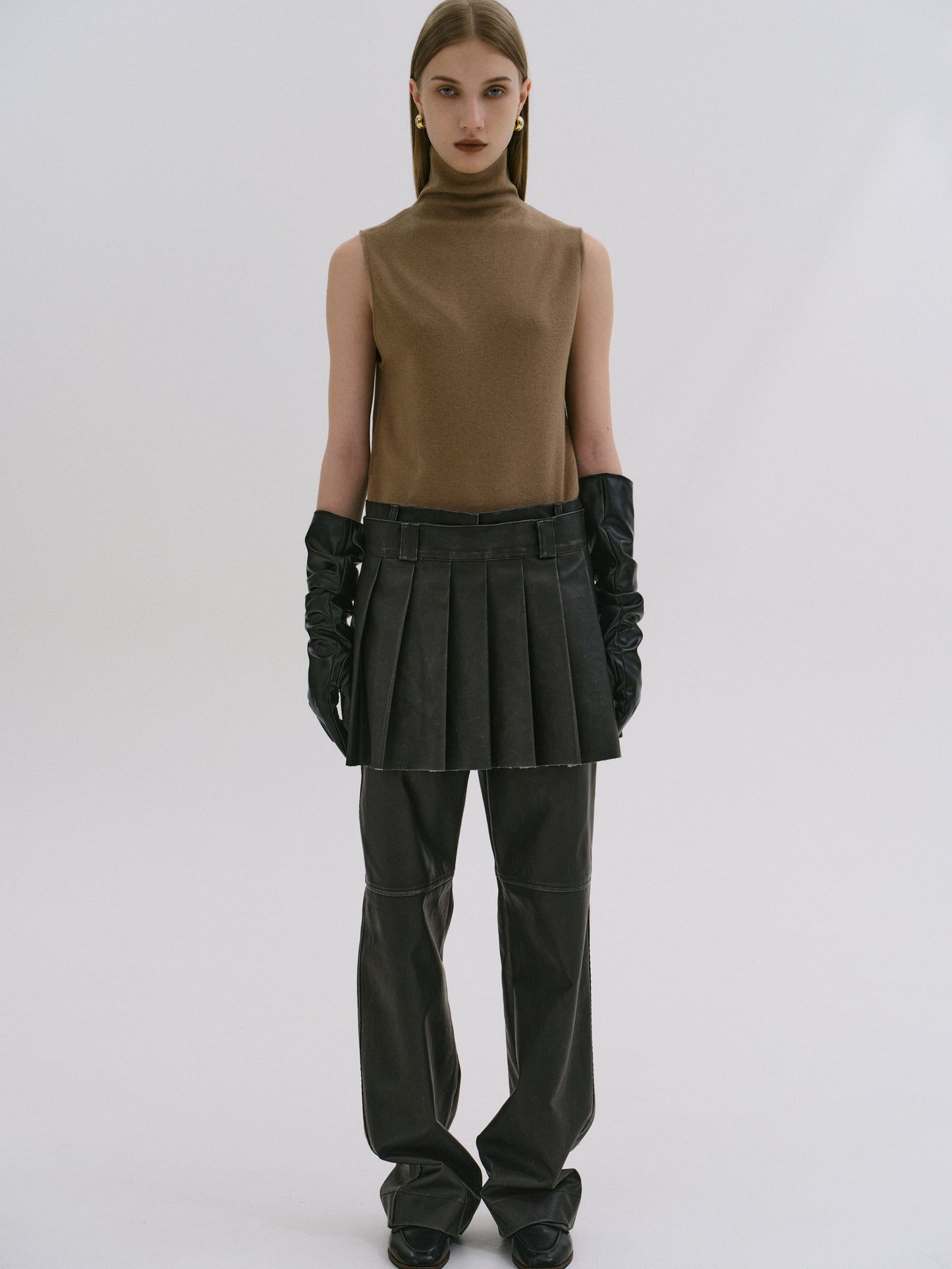 Faded Faux Leather Skirt, Black