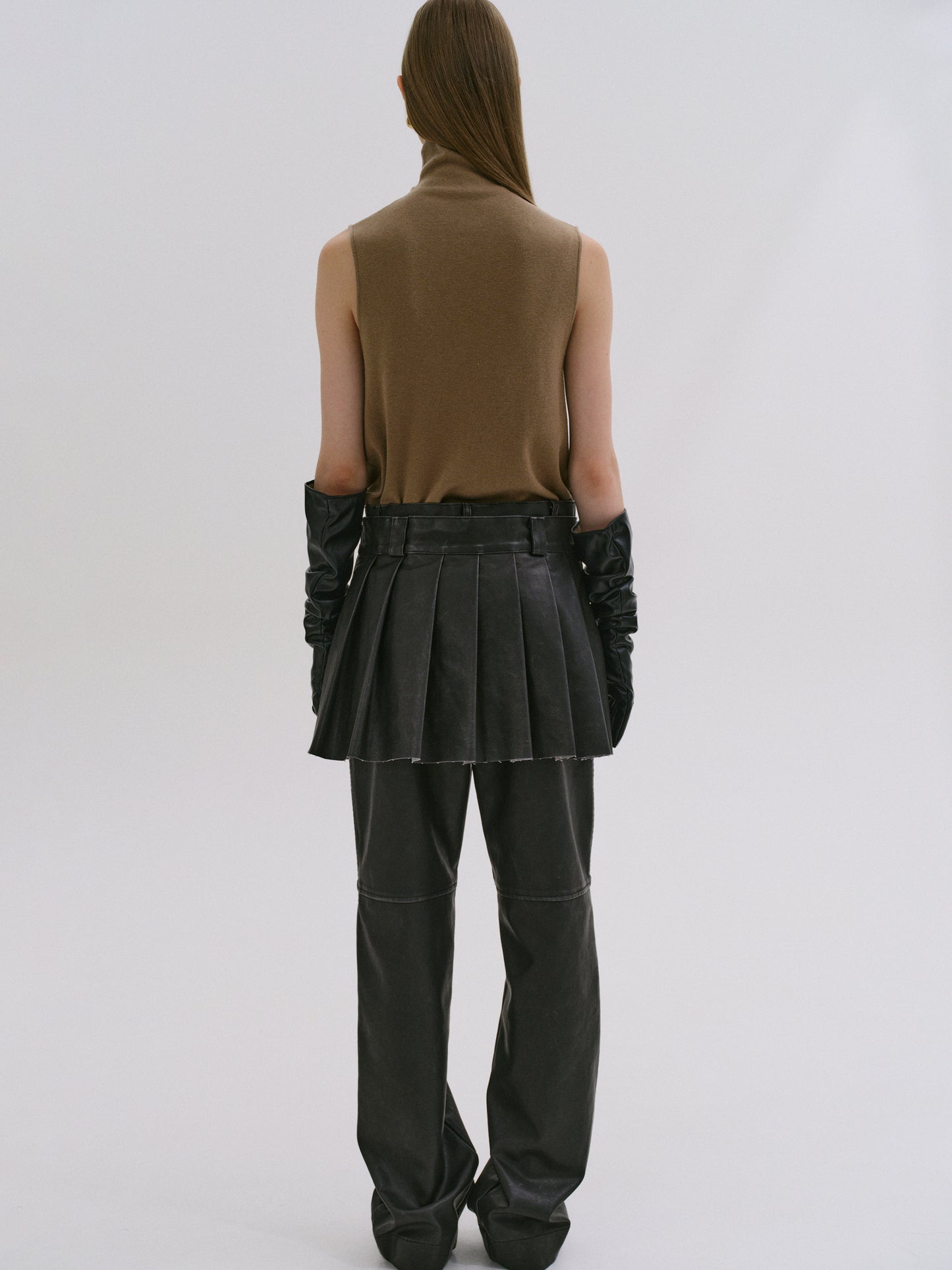 Faded Faux Leather Skirt, Black
