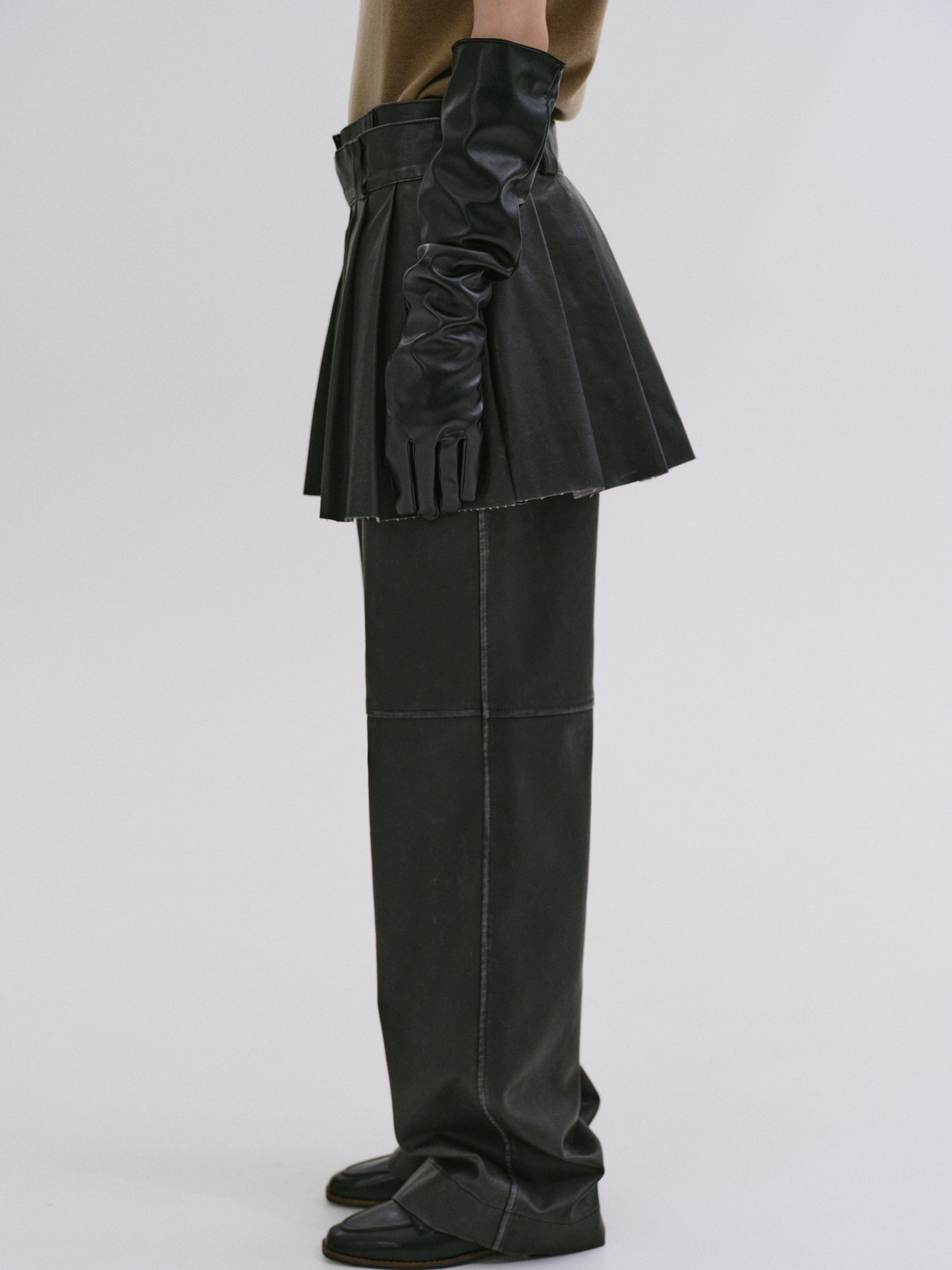 Faded Faux Leather Skirt, Black