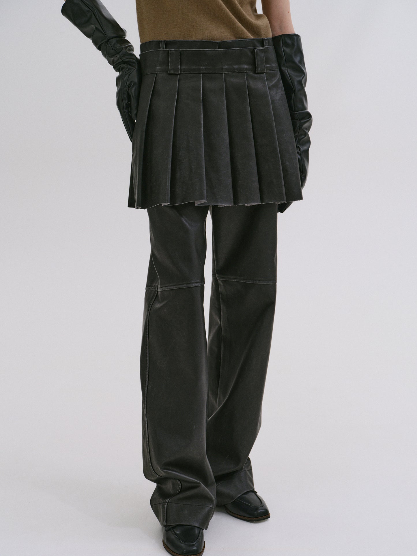 Faded Faux Leather Skirt, Black