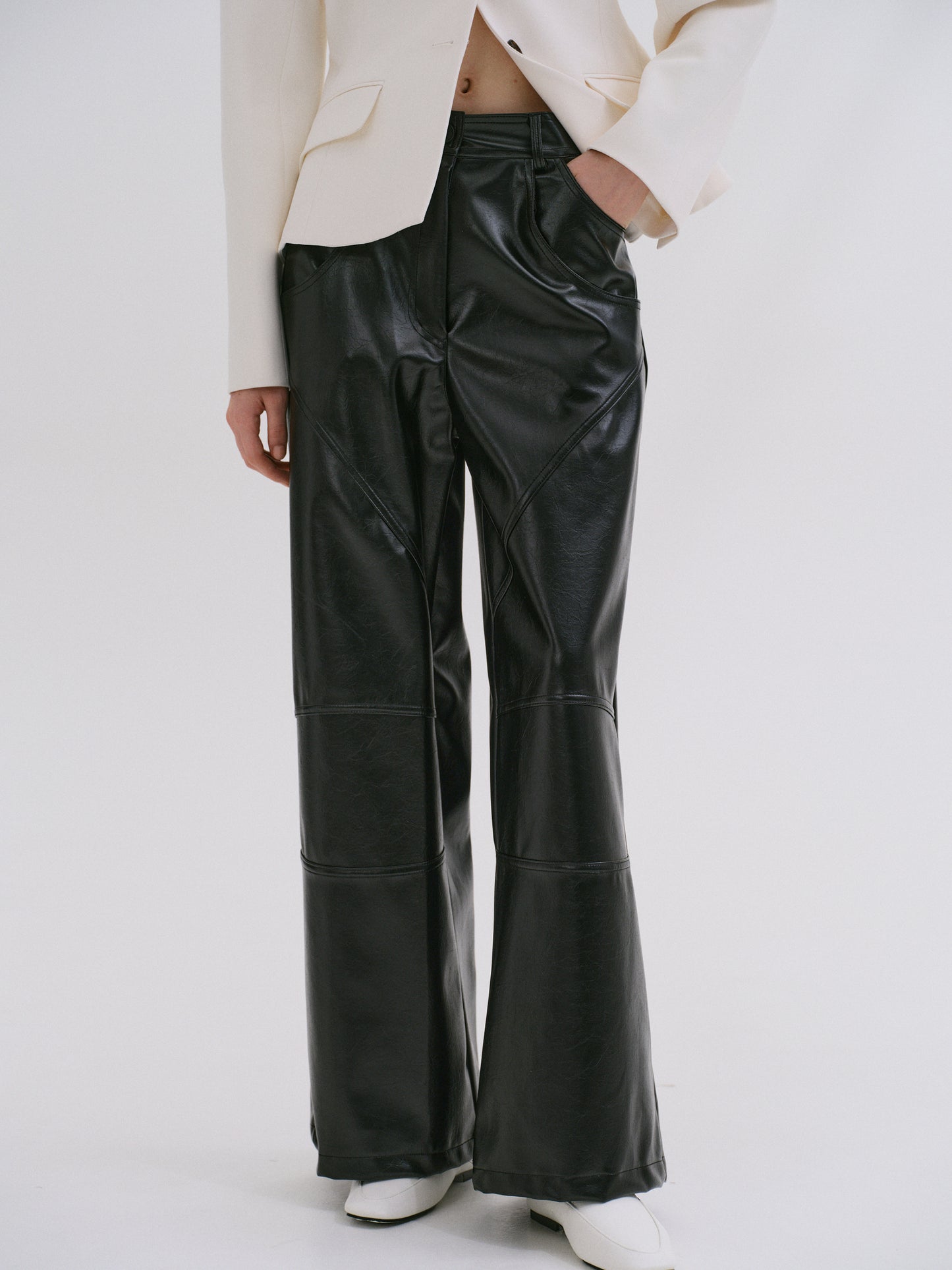 Patent Leather Wide Pants, Black