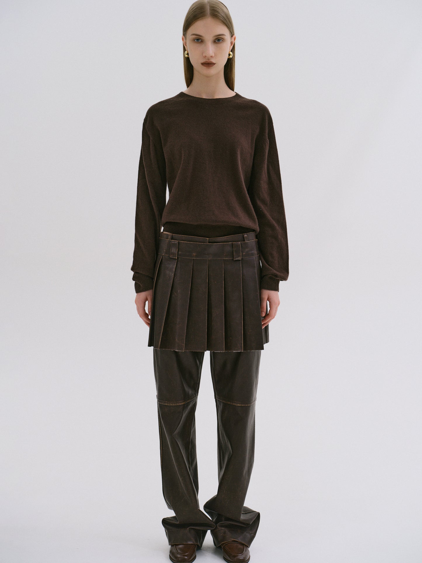 Faded Faux Leather Skirt, Cacao