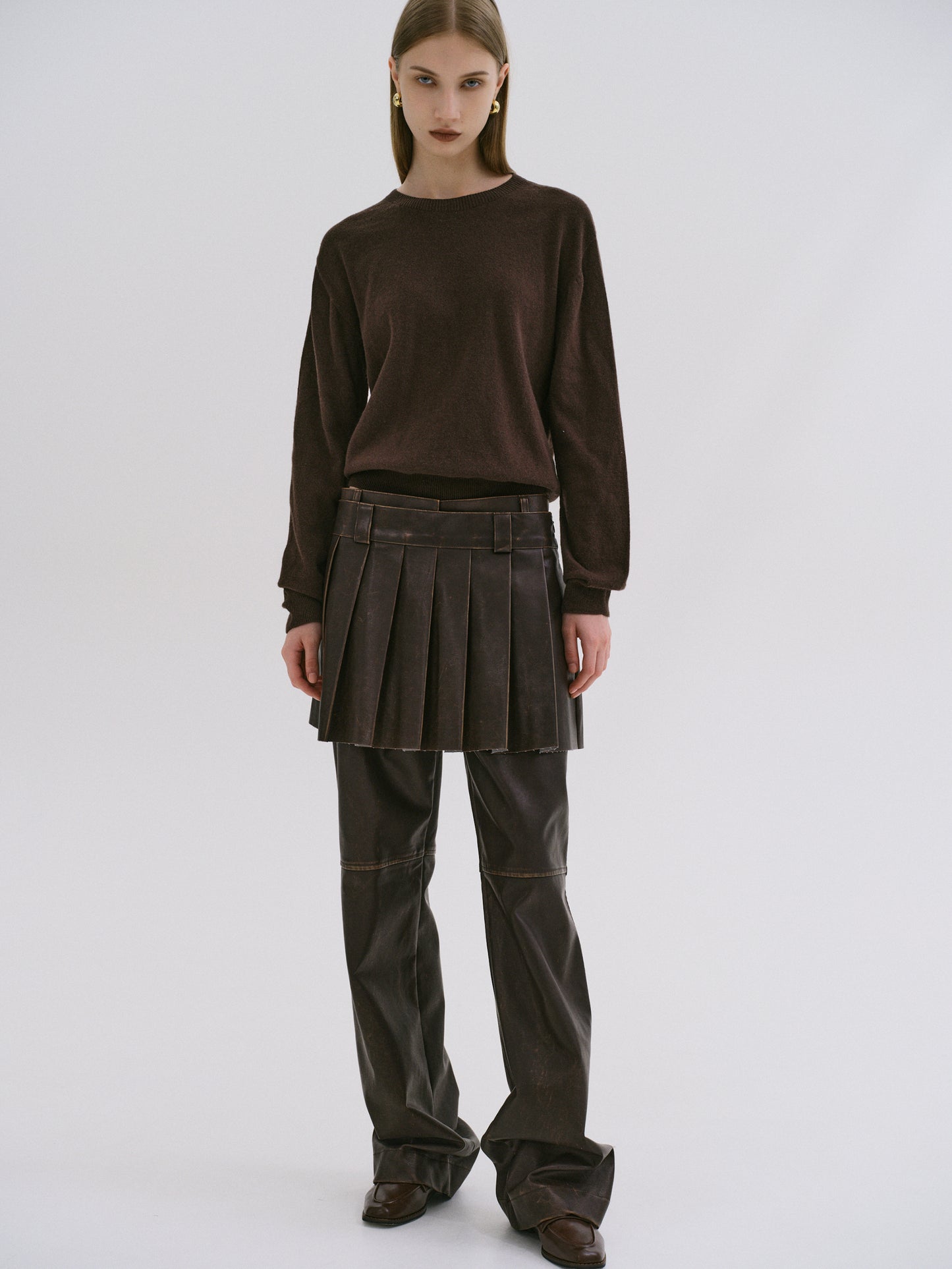 Faded Faux Leather Skirt, Cacao