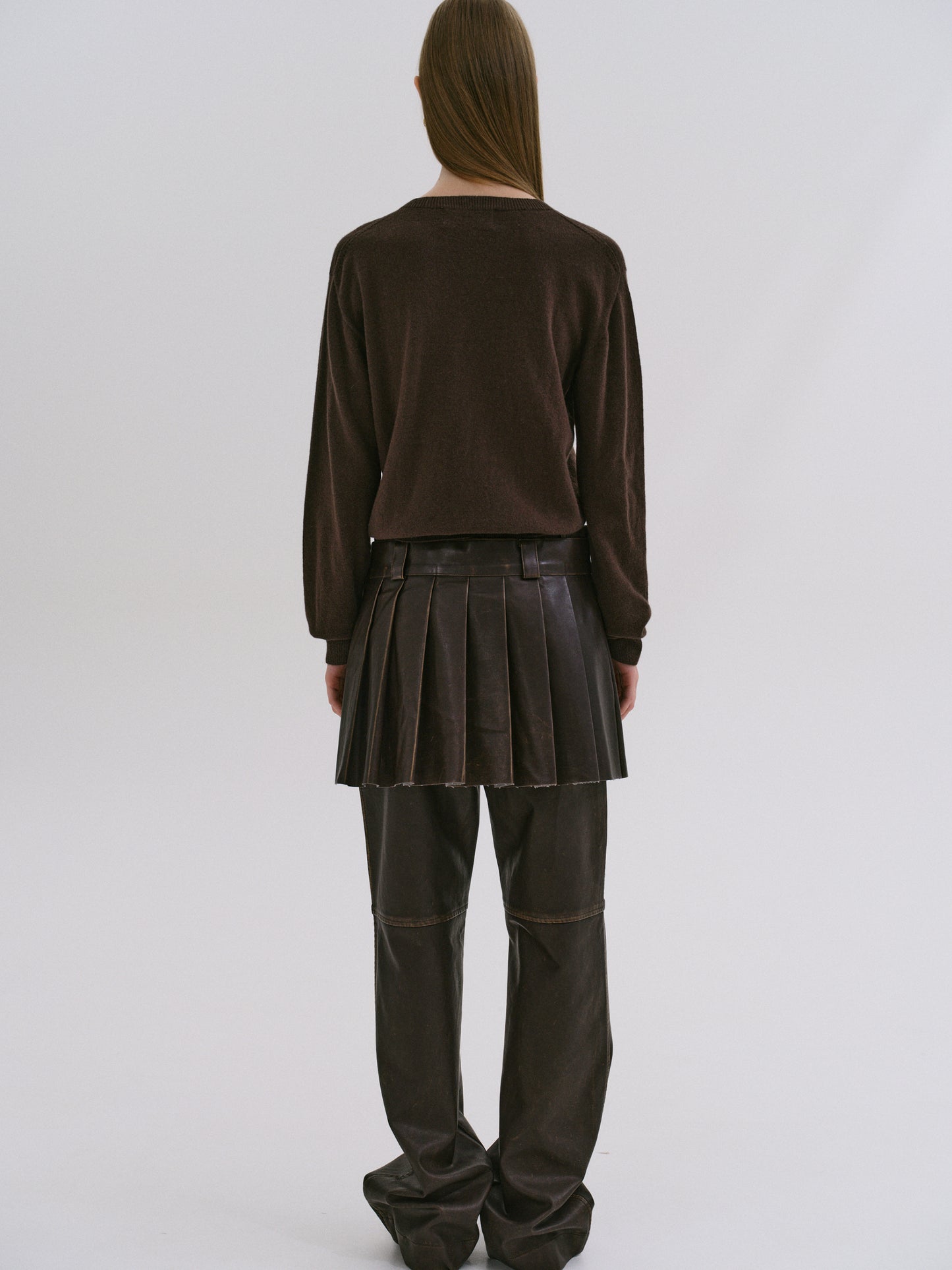 Faded Faux Leather Skirt, Cacao