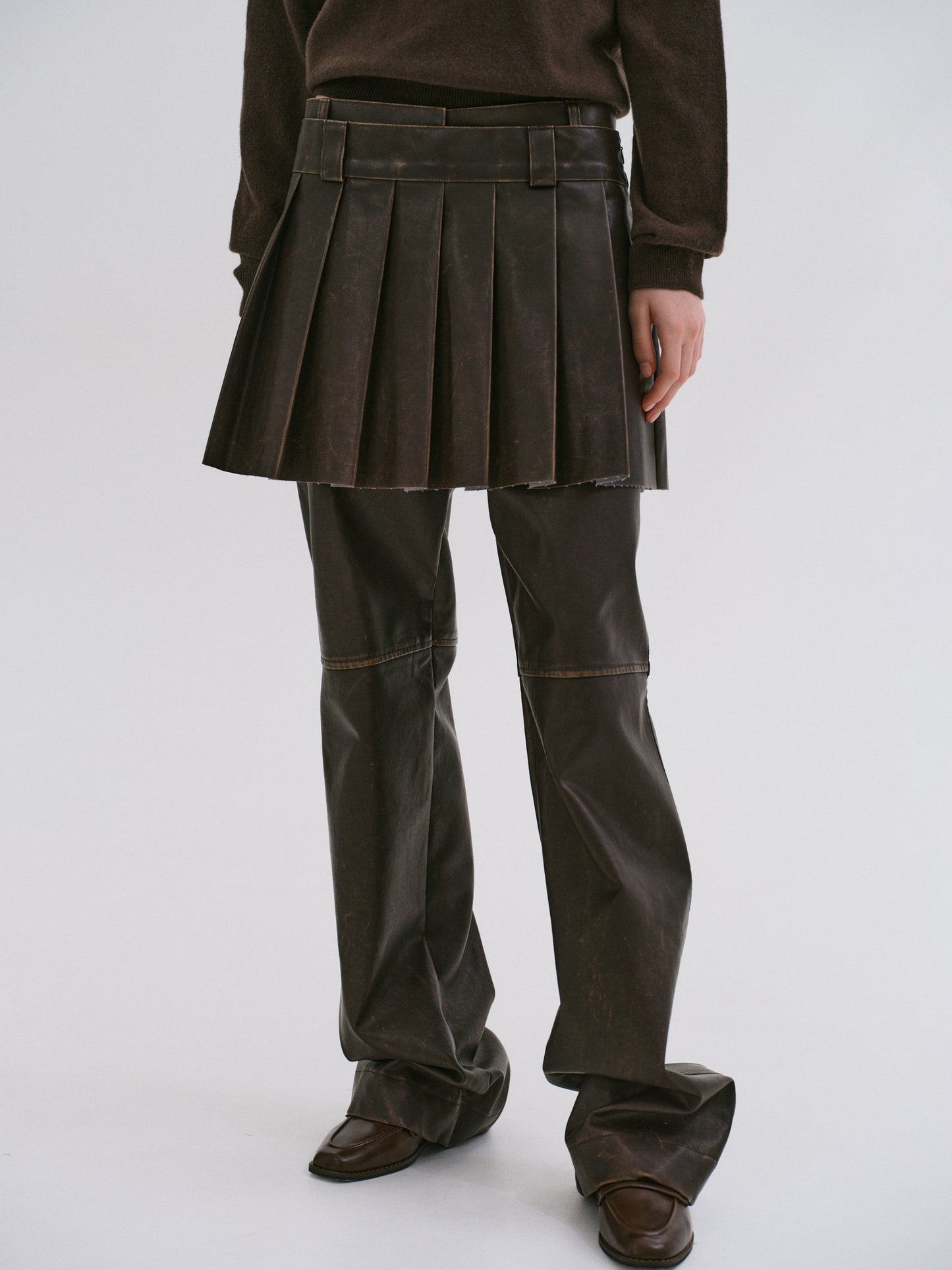 Faded Faux Leather Skirt, Cacao