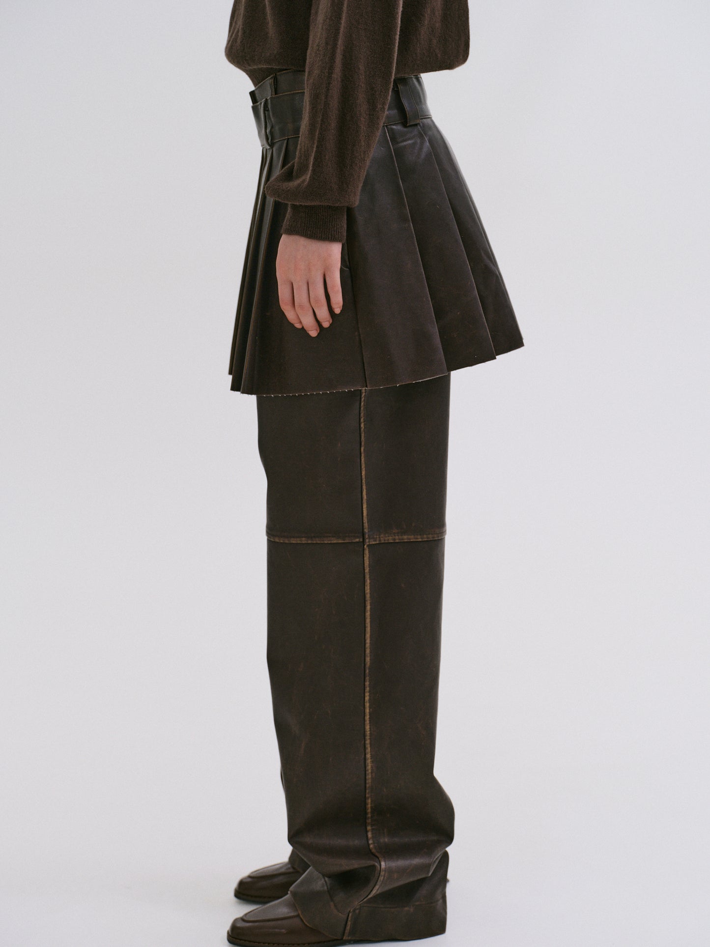 Faded Faux Leather Skirt, Cacao