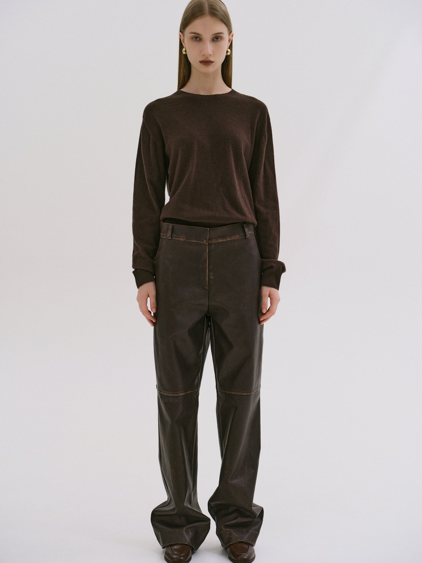 Faded Faux Leather Trousers, Cacao