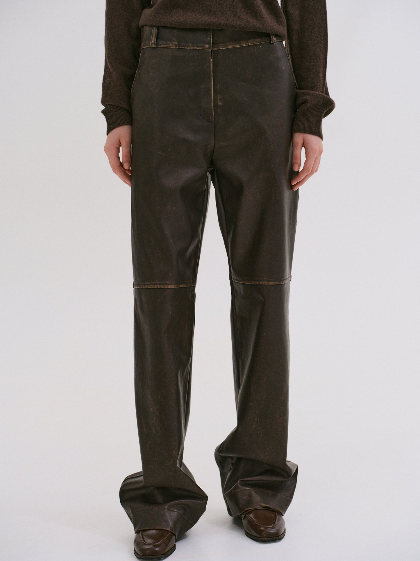 Faded Faux Leather Trousers, Cacao
