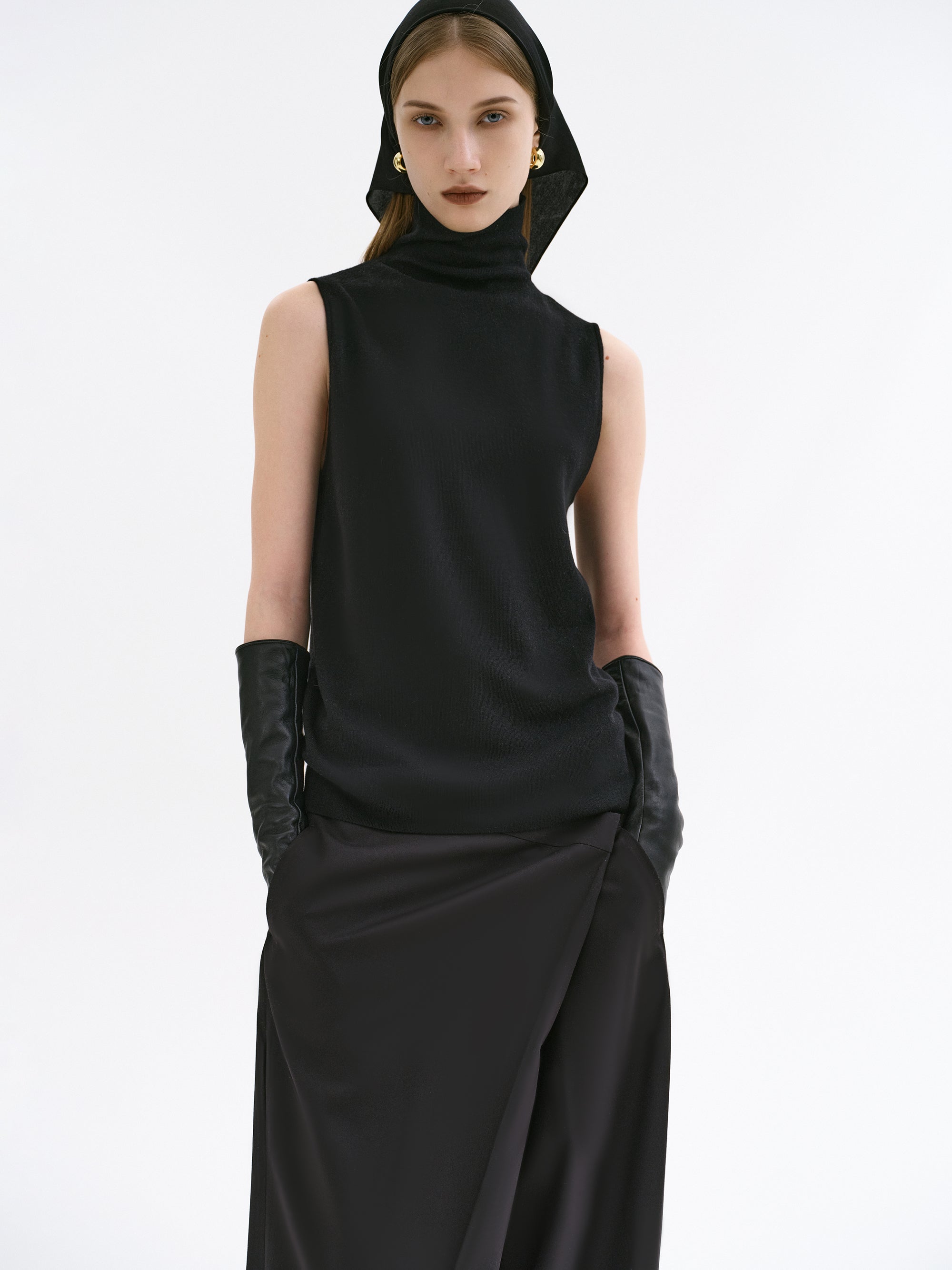 Signature Sleeveless Knit Turtleneck, Black SourceUnknown