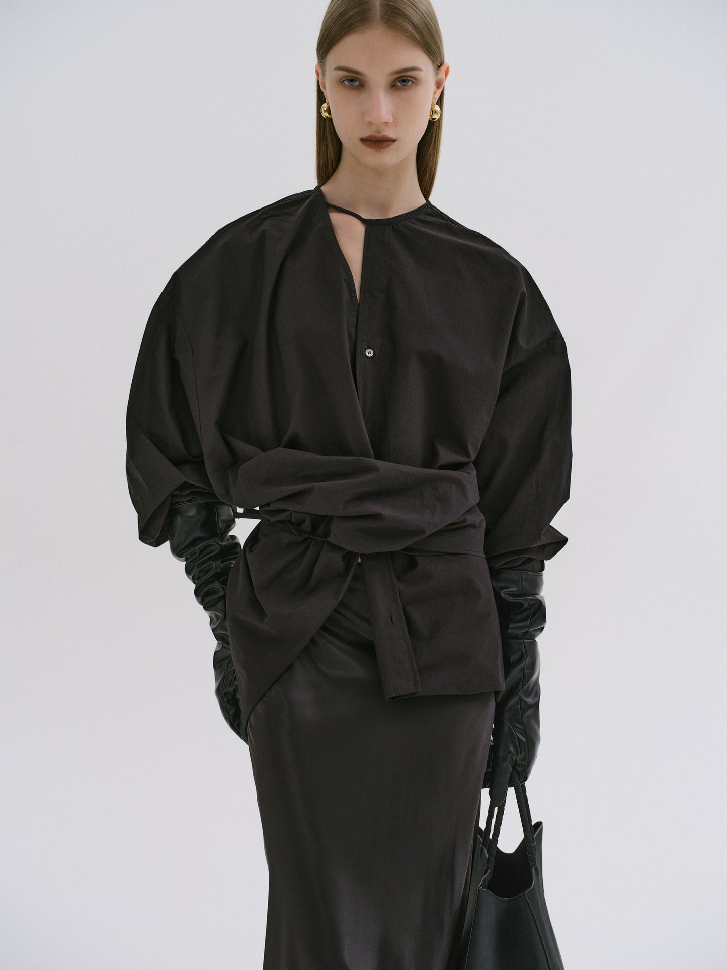 Raele Oversized Wrap Shirt, Black