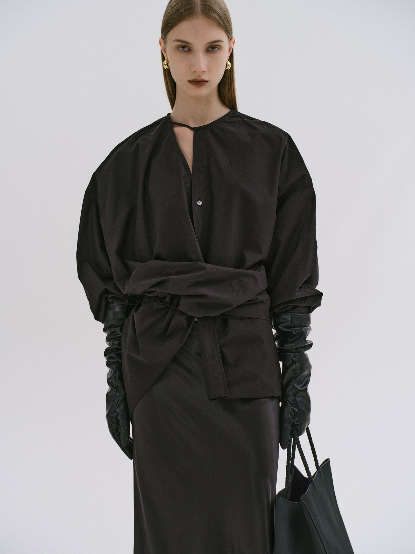 Raele Oversized Wrap Shirt, Black