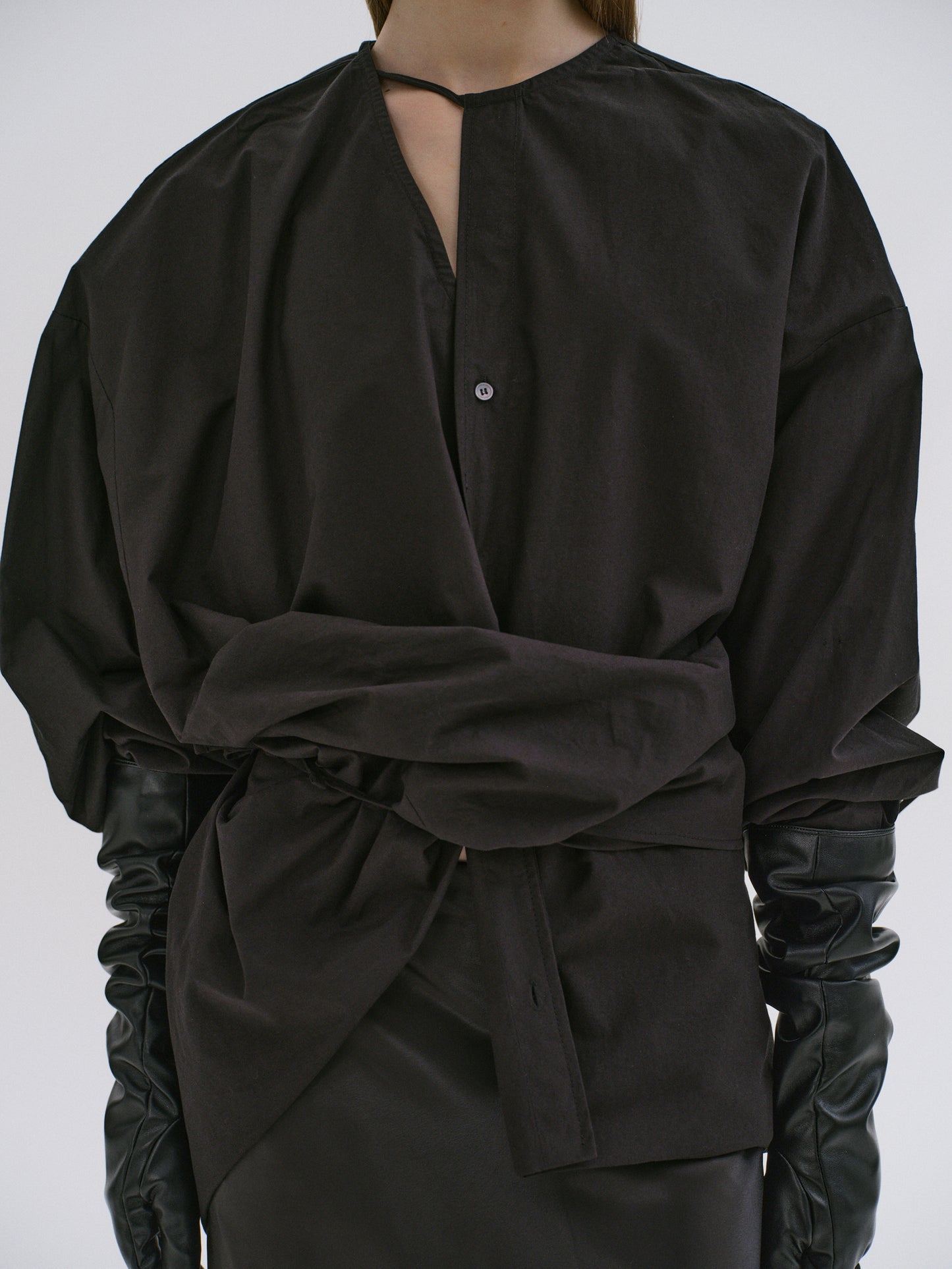 Raele Oversized Wrap Shirt, Black