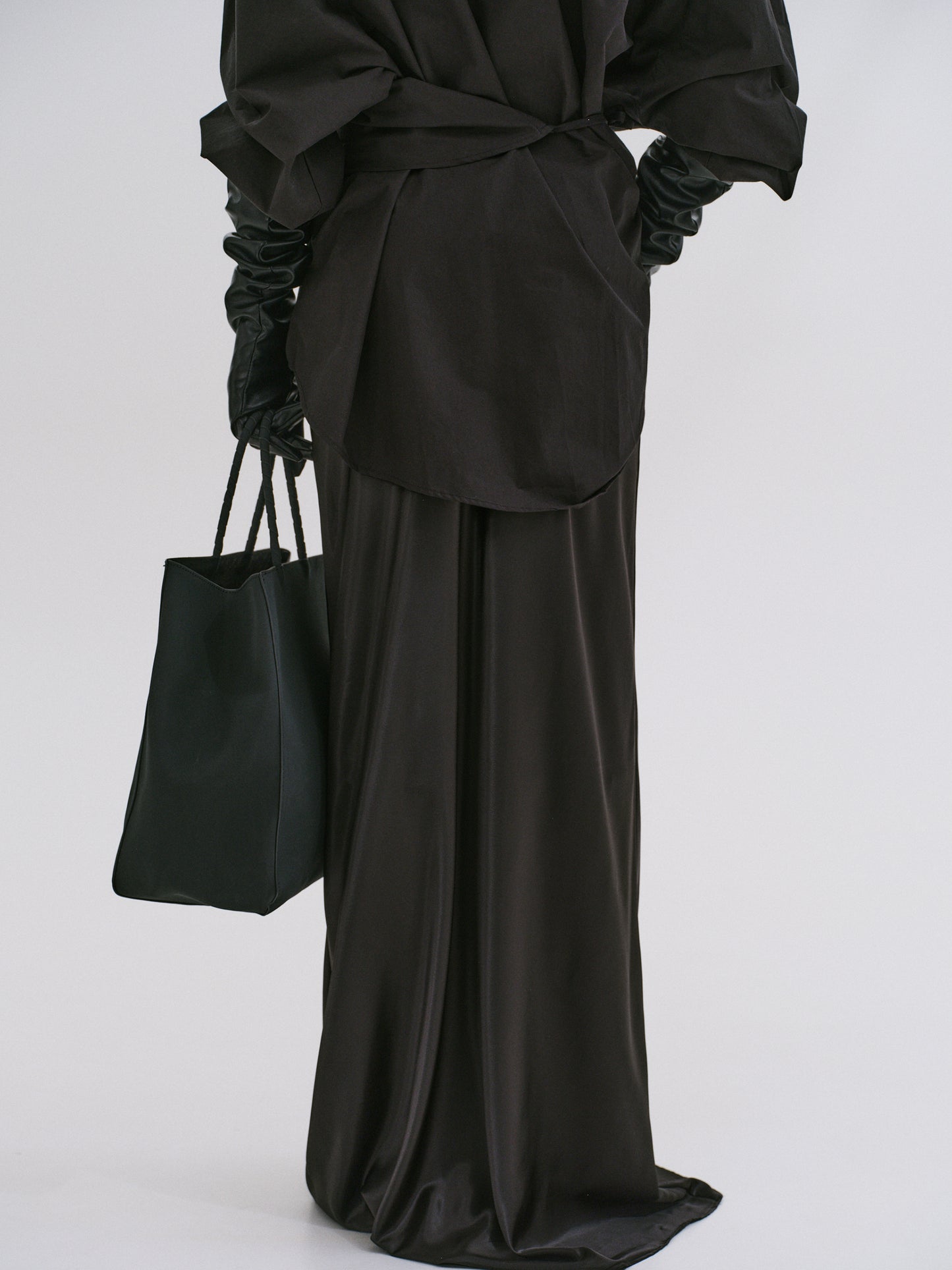 (Pre-order) Satin Straight Maxi Skirt, Black