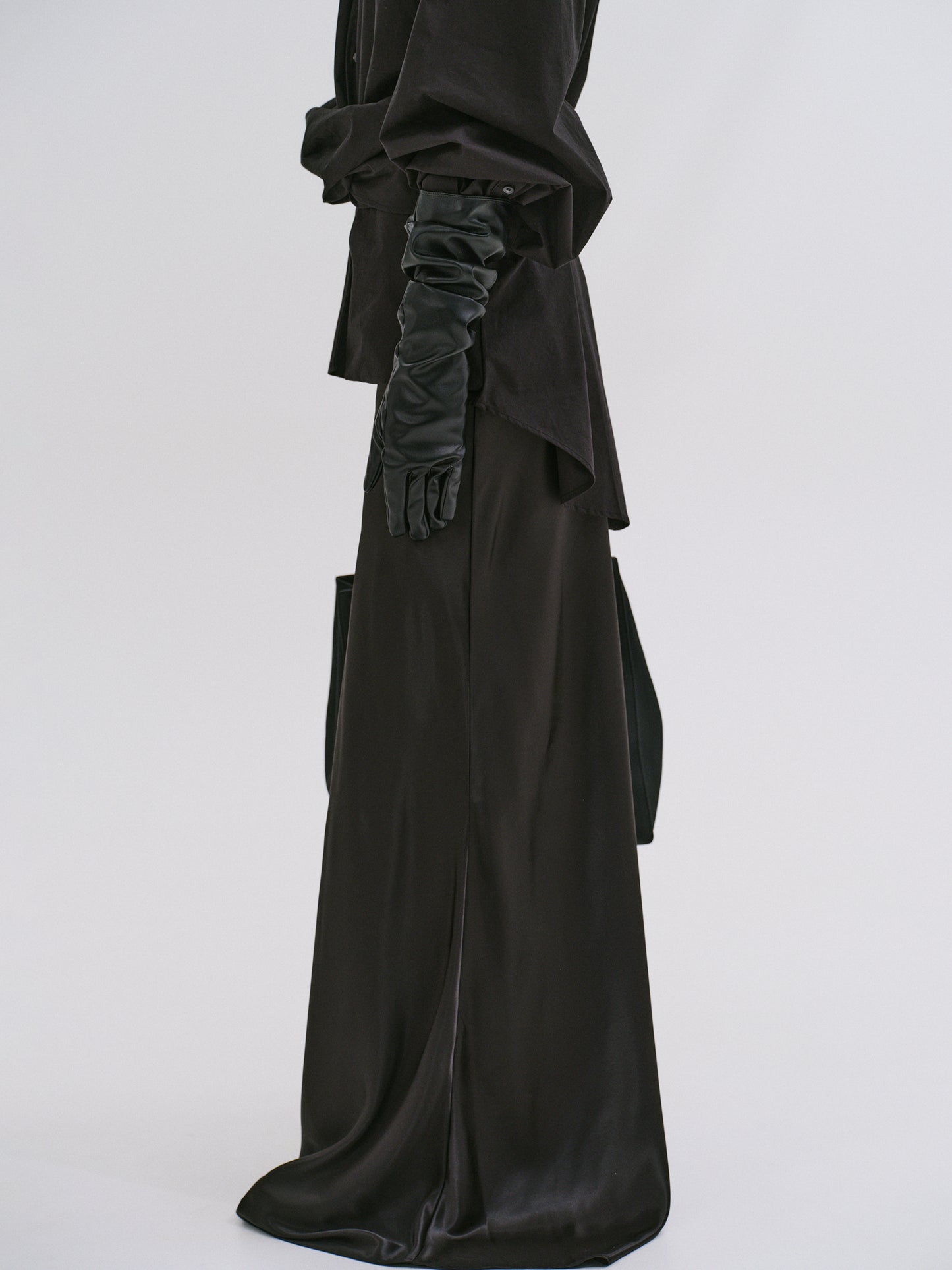 (Pre-order) Satin Straight Maxi Skirt, Black