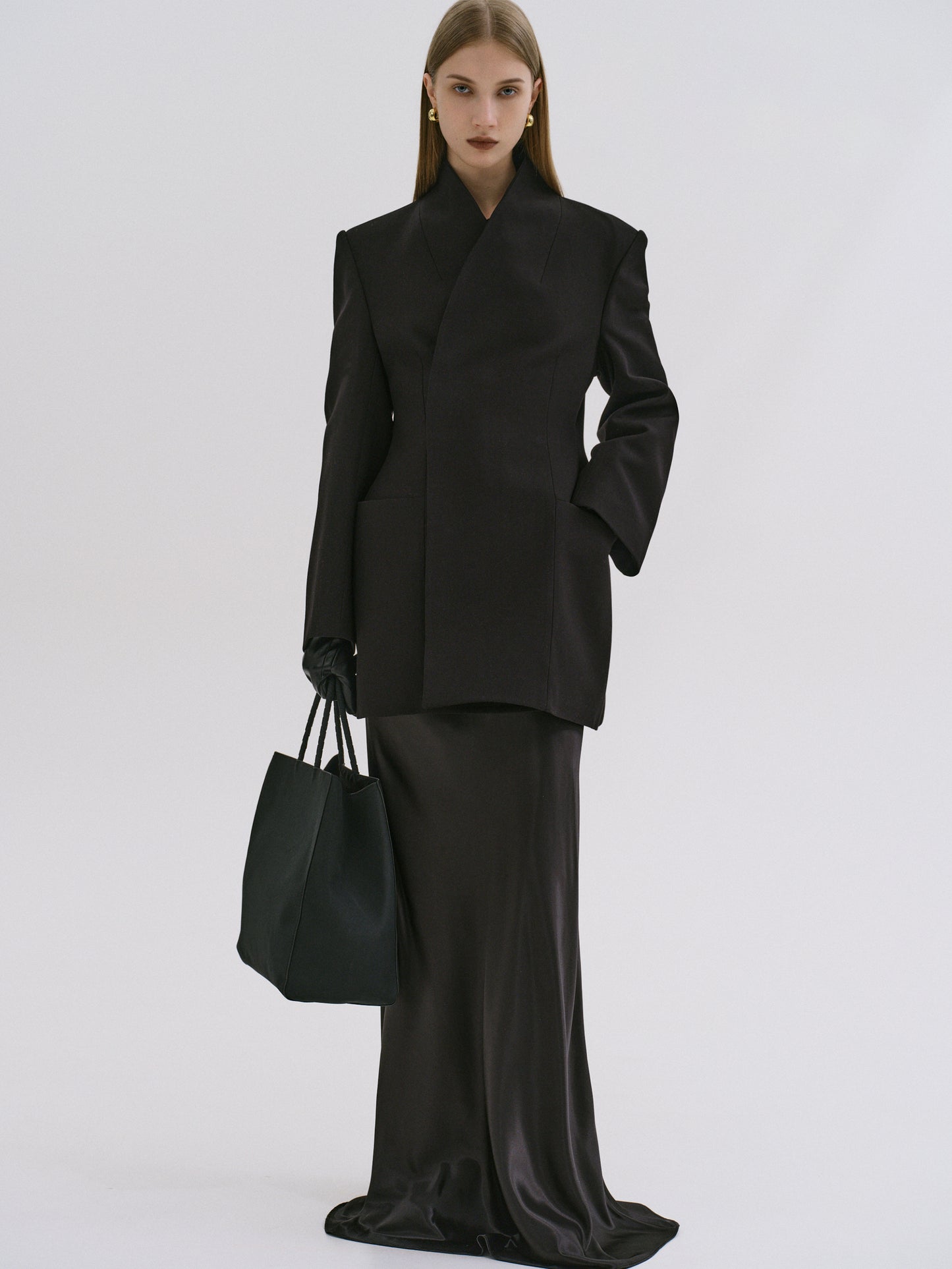 (Pre-order) Satin Straight Maxi Skirt, Black