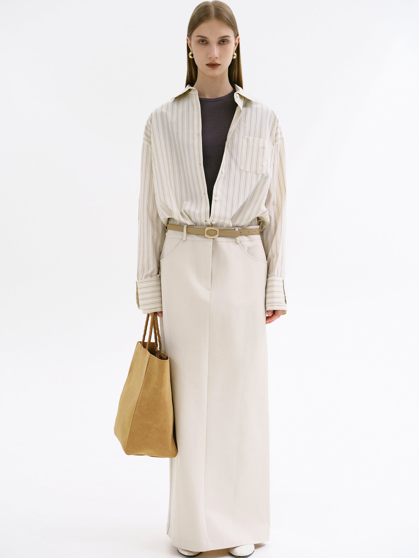 Galliga Long Pencil Skirt, Beige
