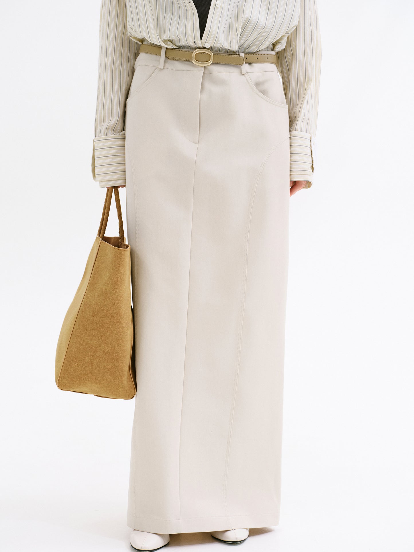 Galliga Long Pencil Skirt, Beige