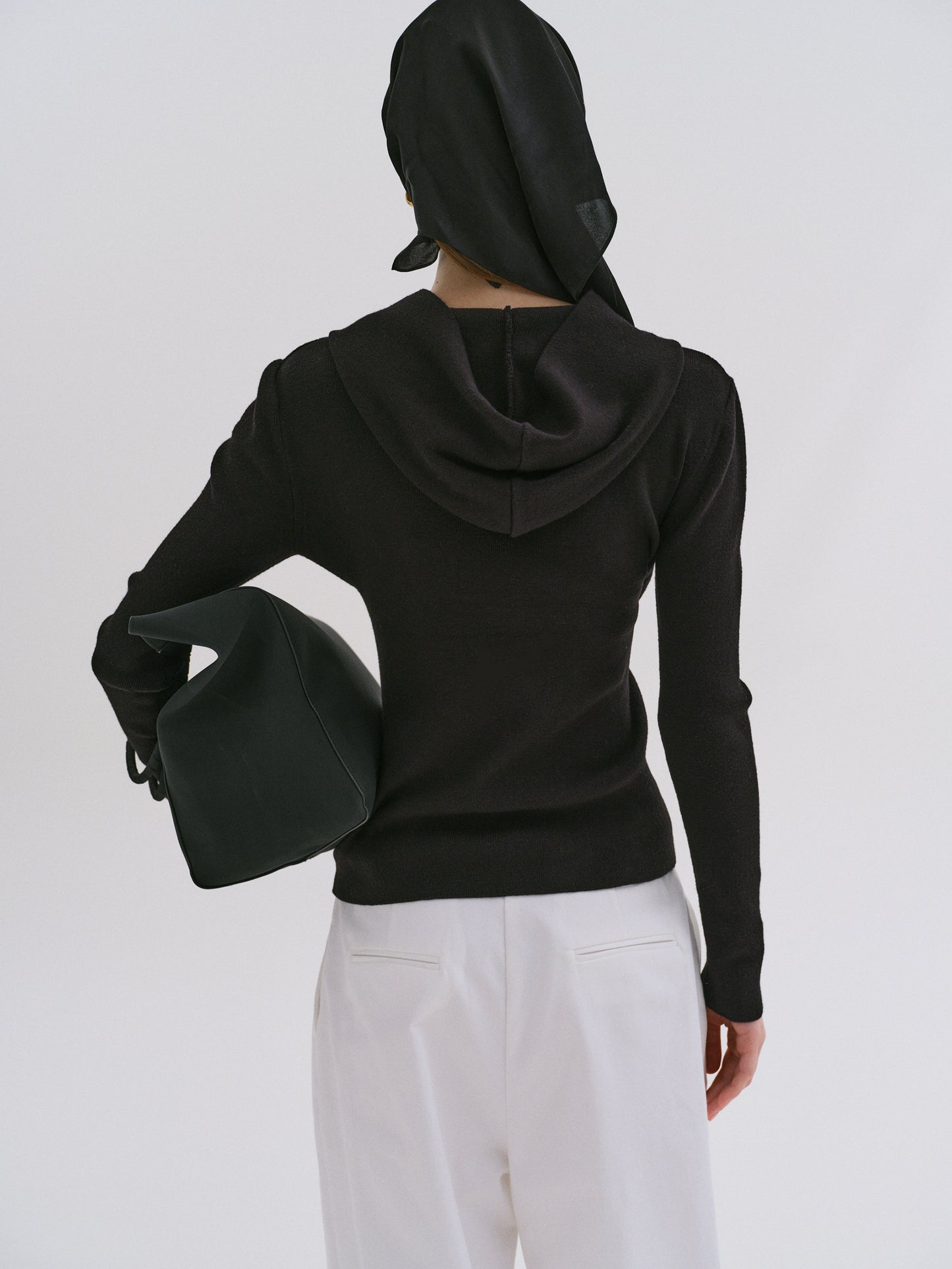 Hooded Shawl Knit, Black